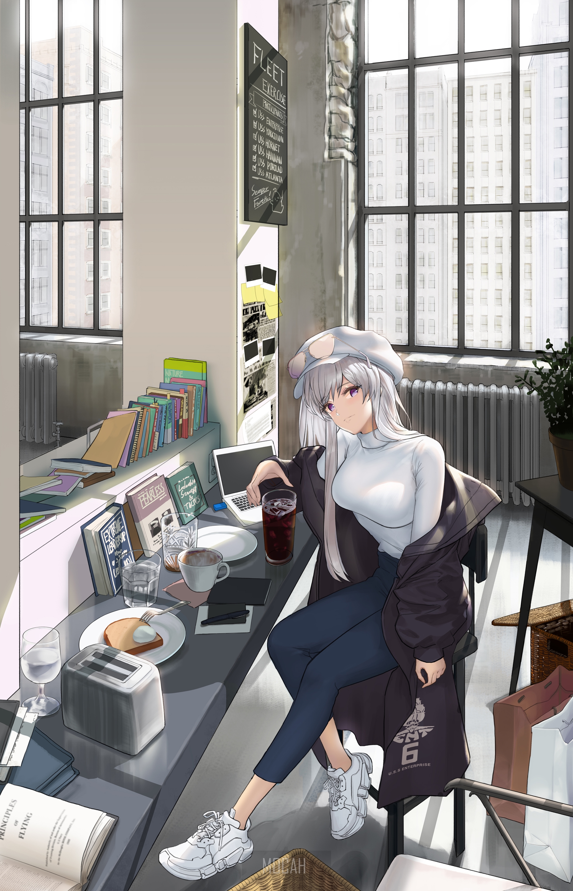 Enterprise from Azur Lane at a cafe HD Phone Wallpaper
