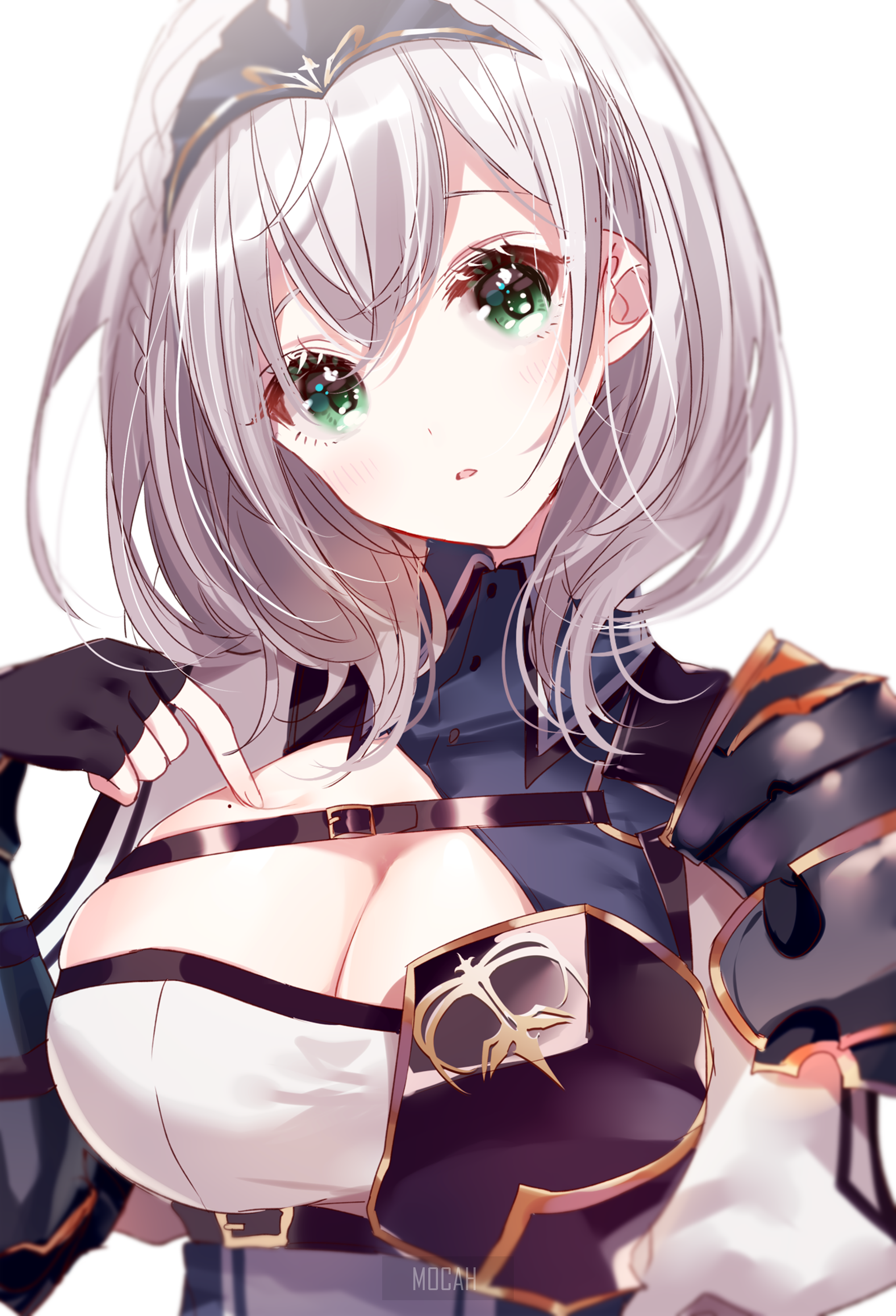 Anime girl with silver hair and green eyes HD Phone Wallpaper