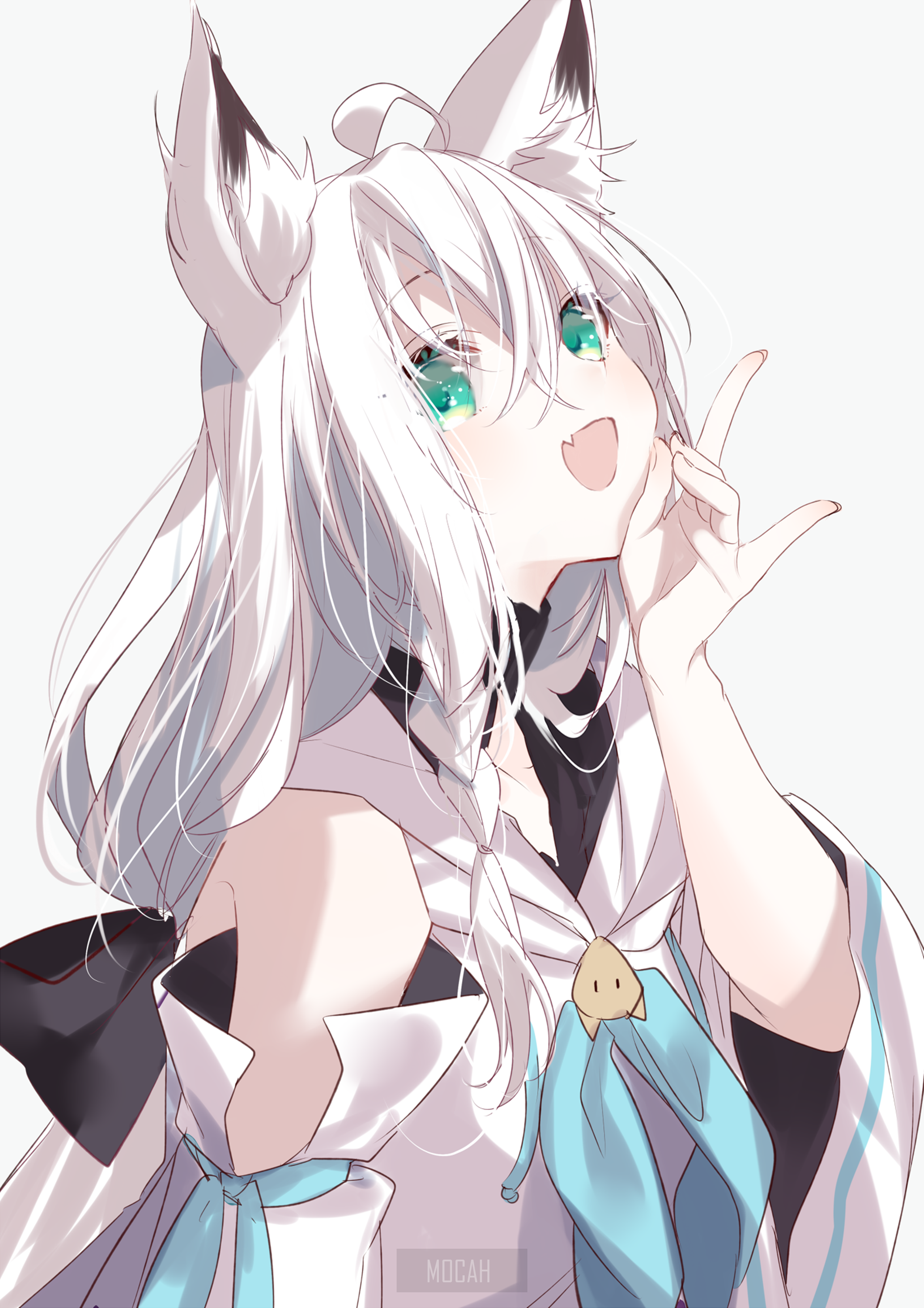 Shirakami Fubuki from Hololive with Light Hair and Green Eyes HD Phone Wallpaper