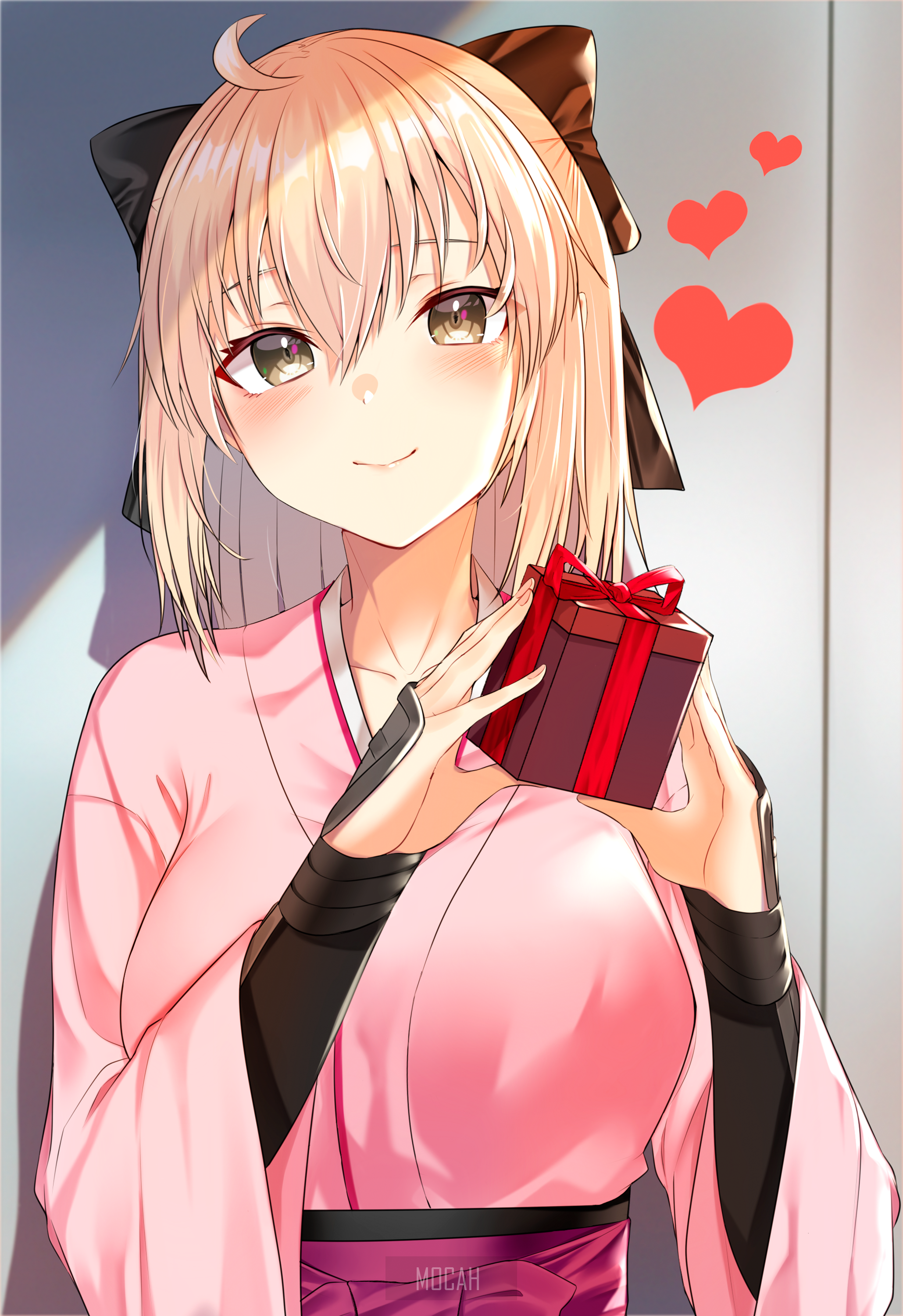 Okita Souji from Fate Series holding a gift HD Phone Wallpaper