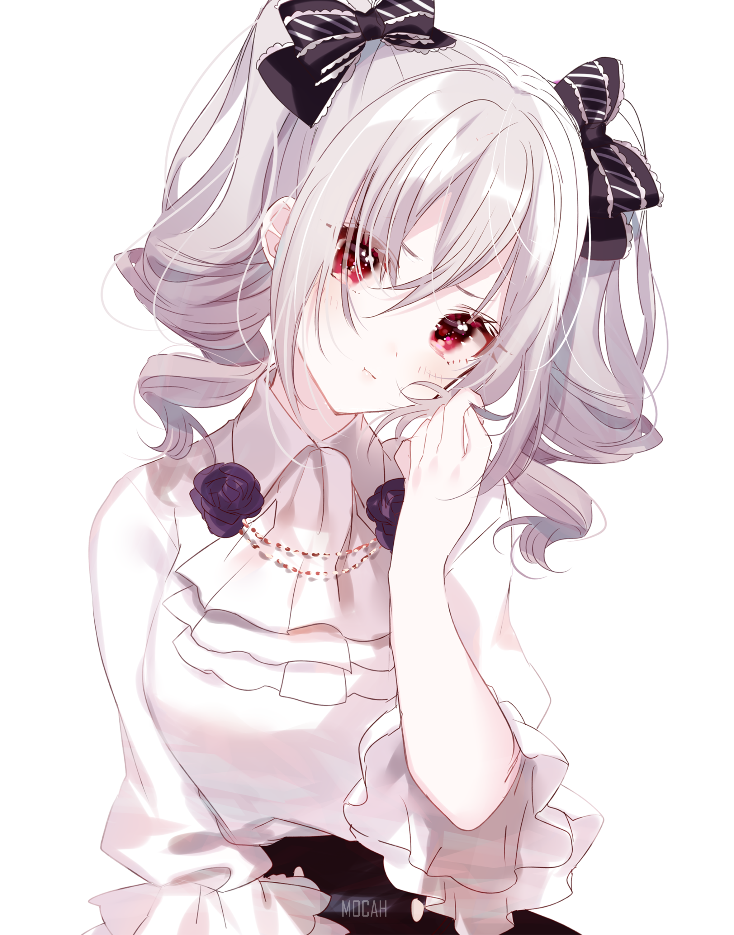 Anime girl with white hair and red eyes HD Phone Wallpaper