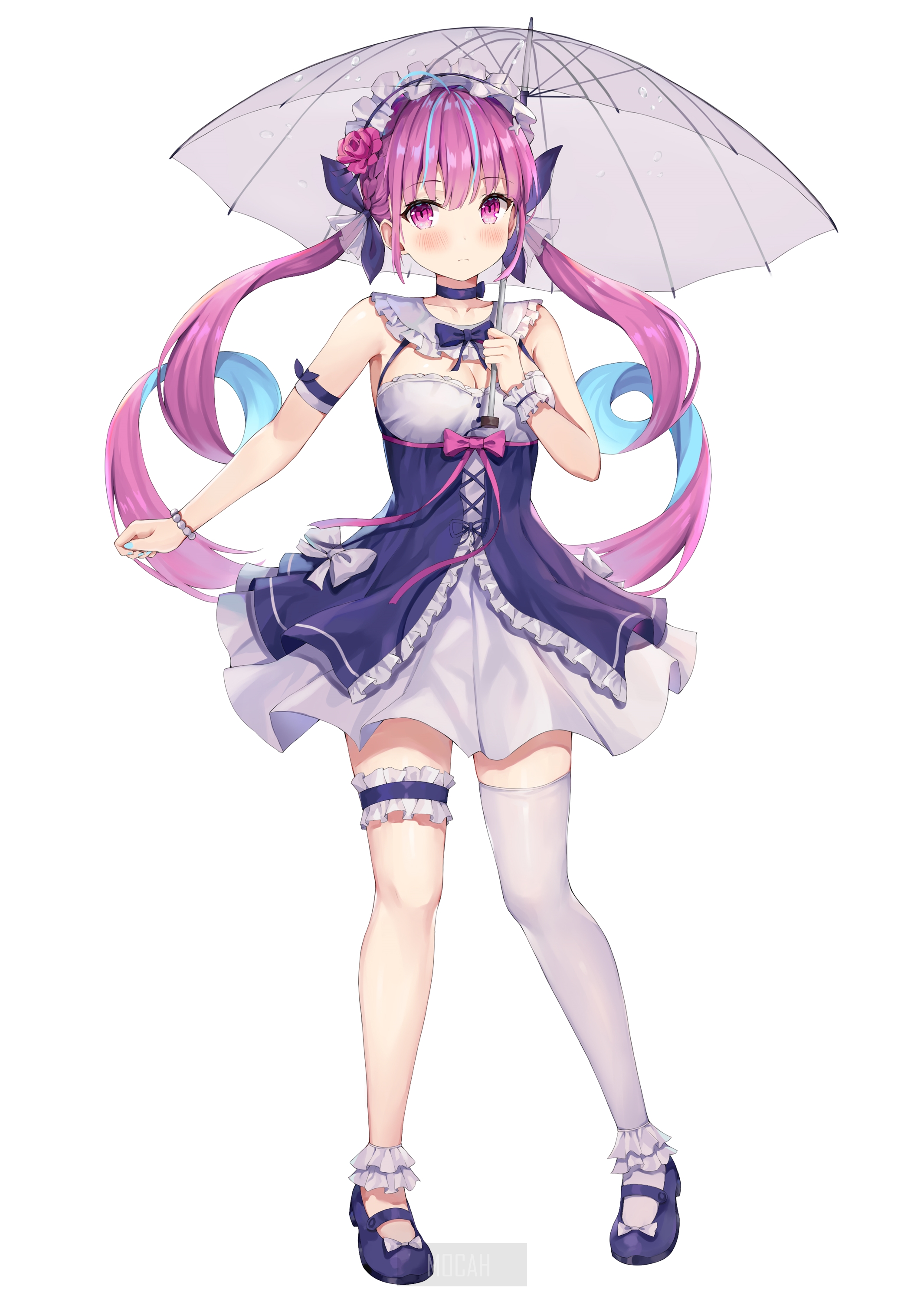 Minato Aqua in Elegant Maid Outfit with Umbrella HD Phone Wallpaper