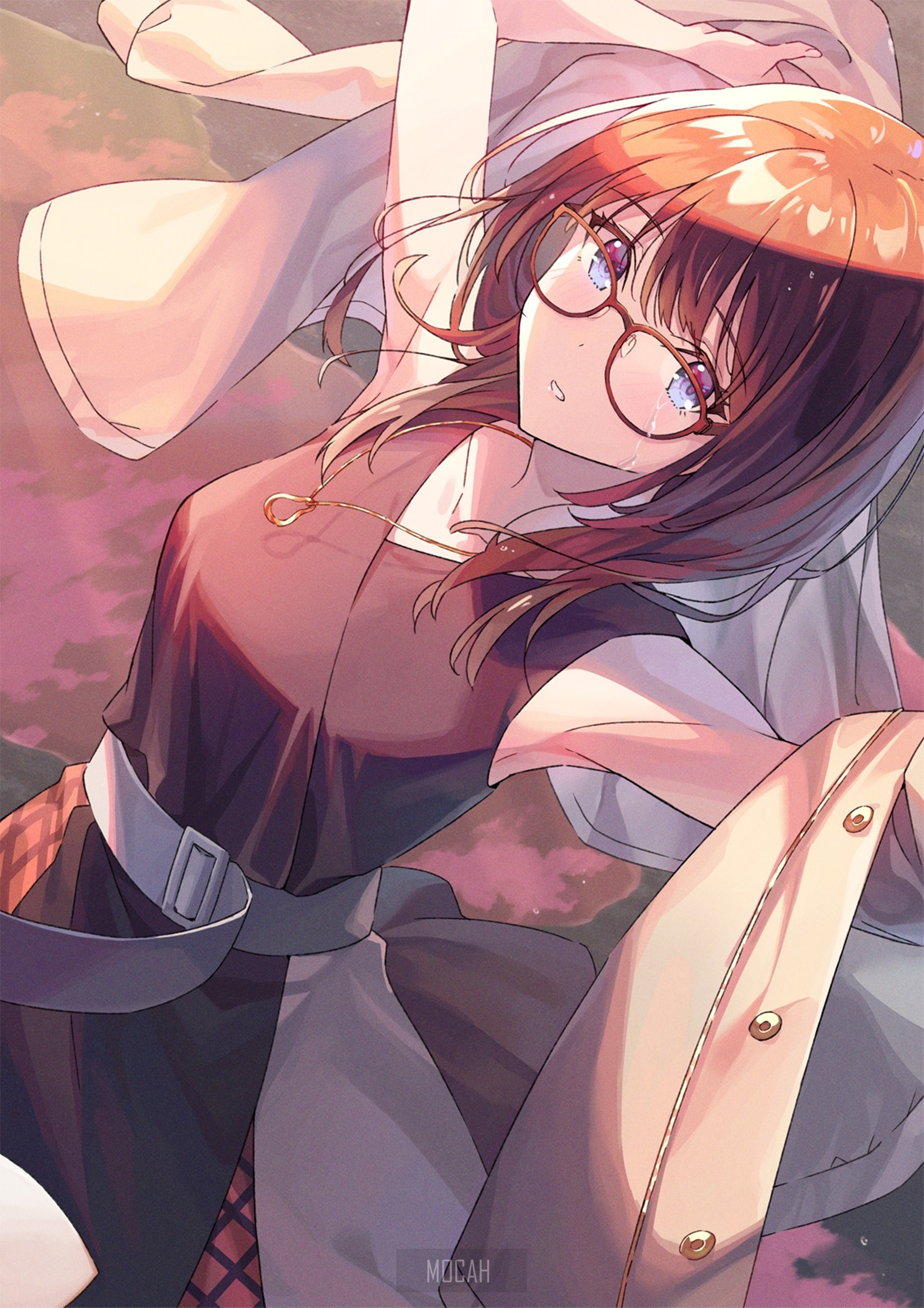 Anime girl with glasses and brown hair HD Phone Wallpaper