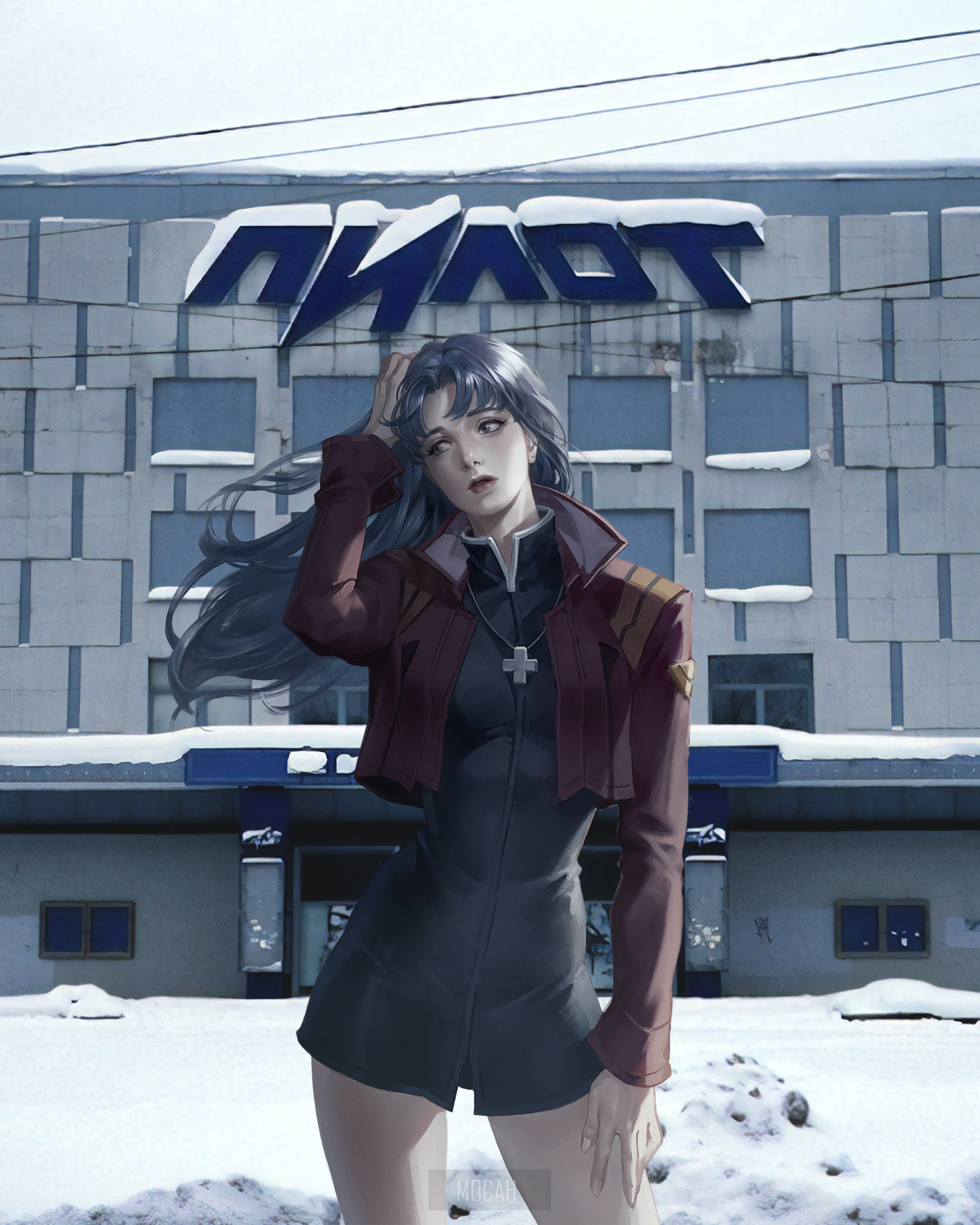Misato Katsuragi from Neon Genesis Evangelion in snow HD Phone Wallpaper