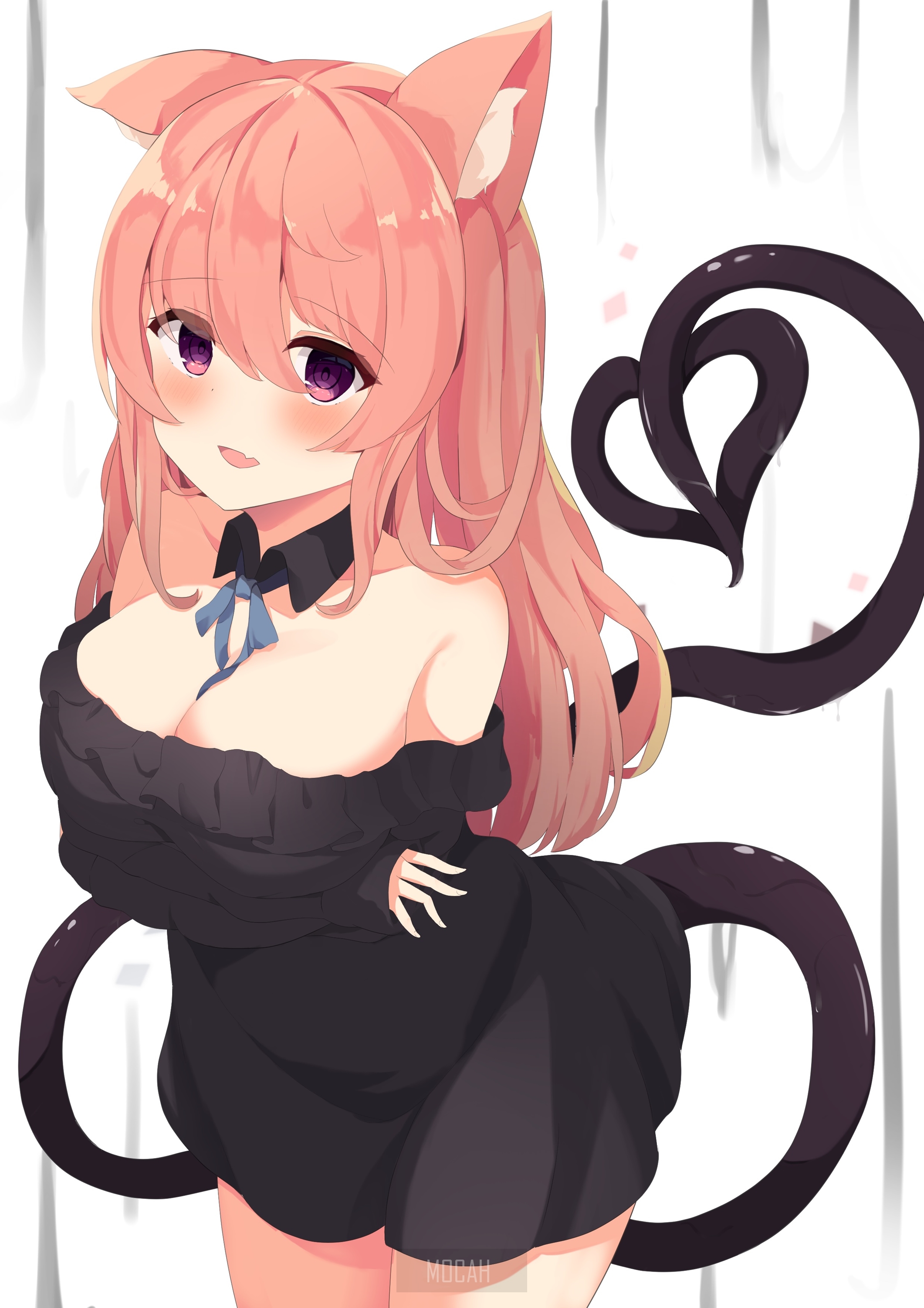 Anime girl with pink hair and cat ears HD Phone Wallpaper