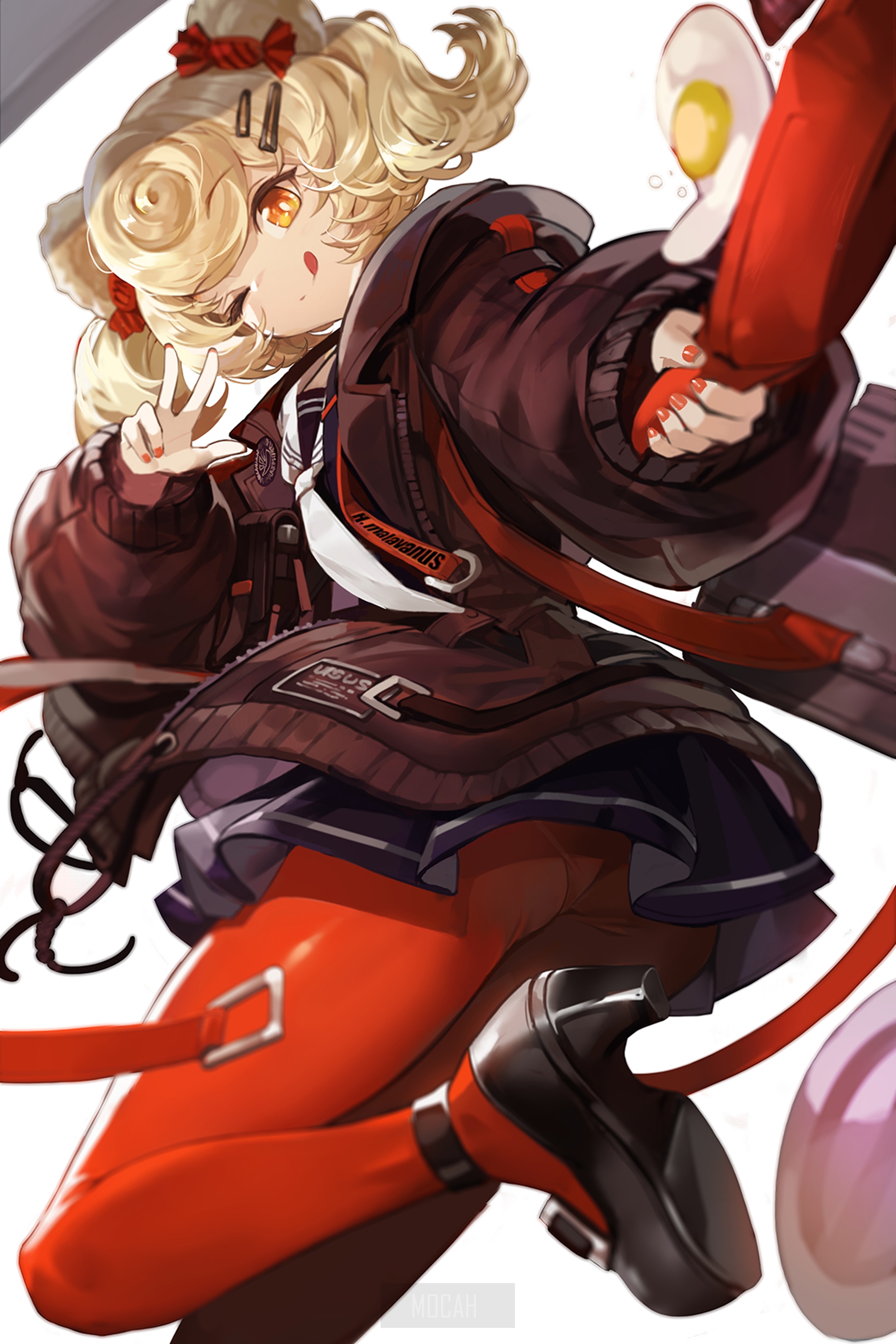Anime girl with blonde pigtails and red outfit HD Phone Wallpaper