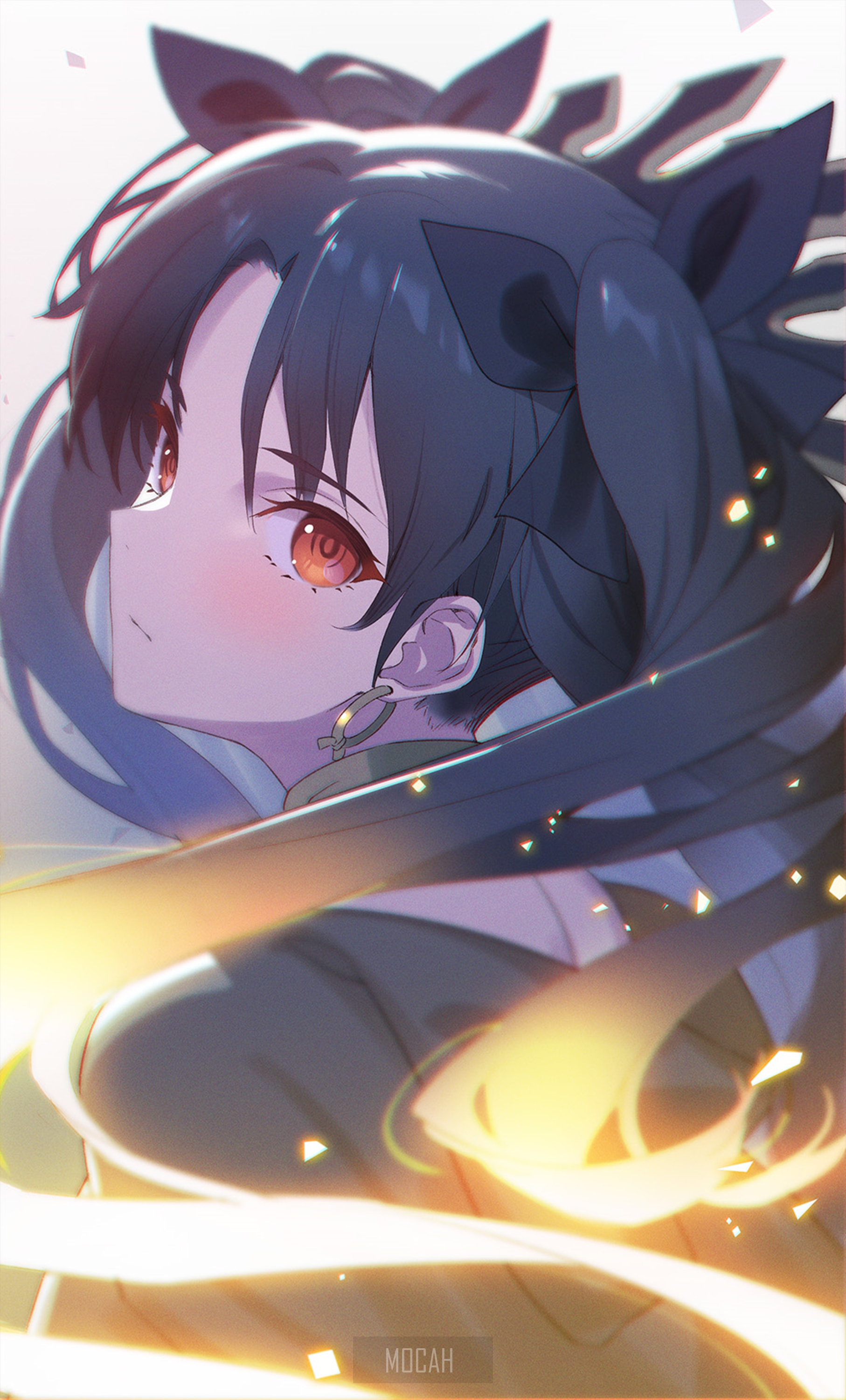 Anime girl with twin tails and glowing eyes HD Phone Wallpaper