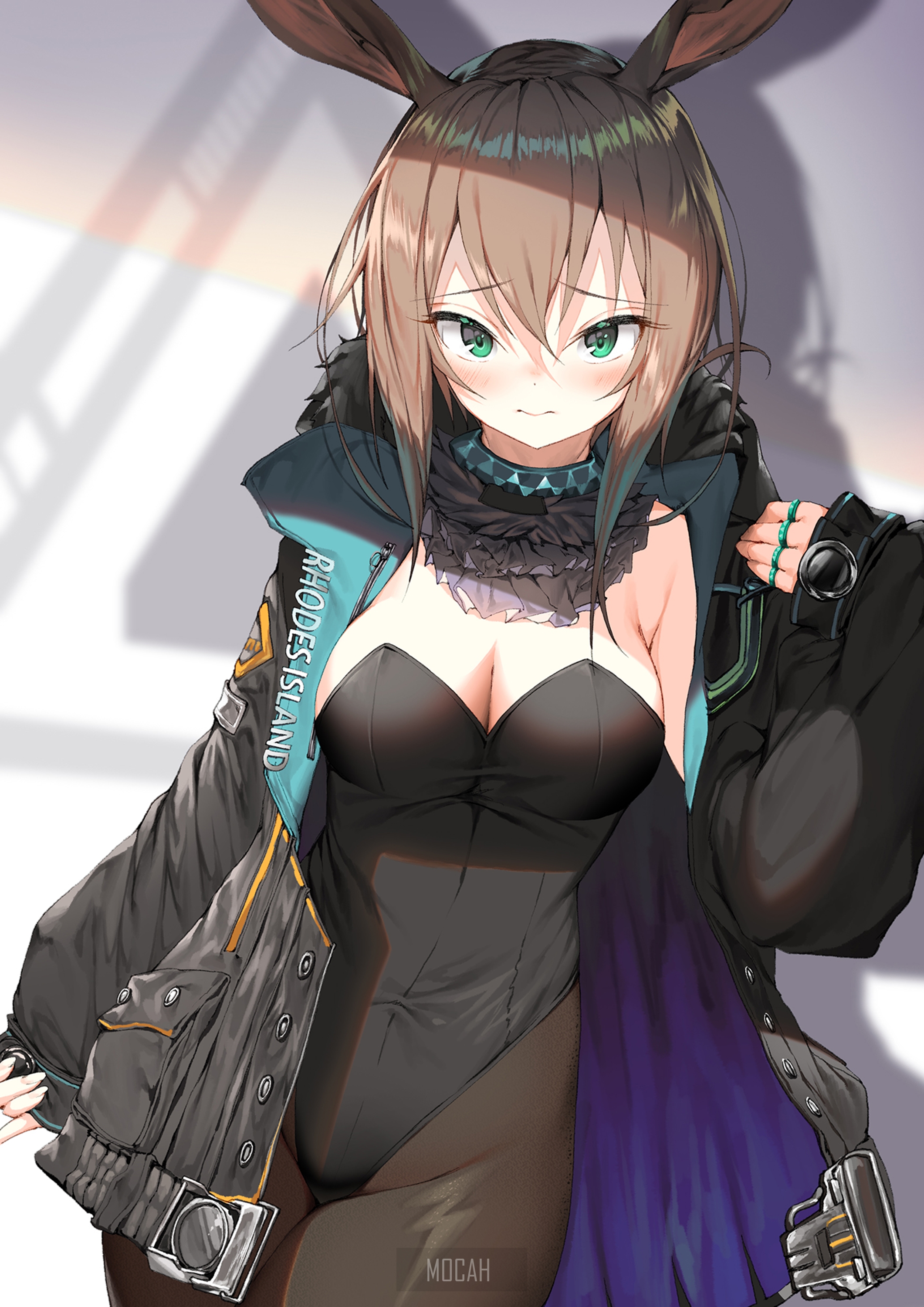 Anime girl with bunny ears and jacket HD Phone Wallpaper
