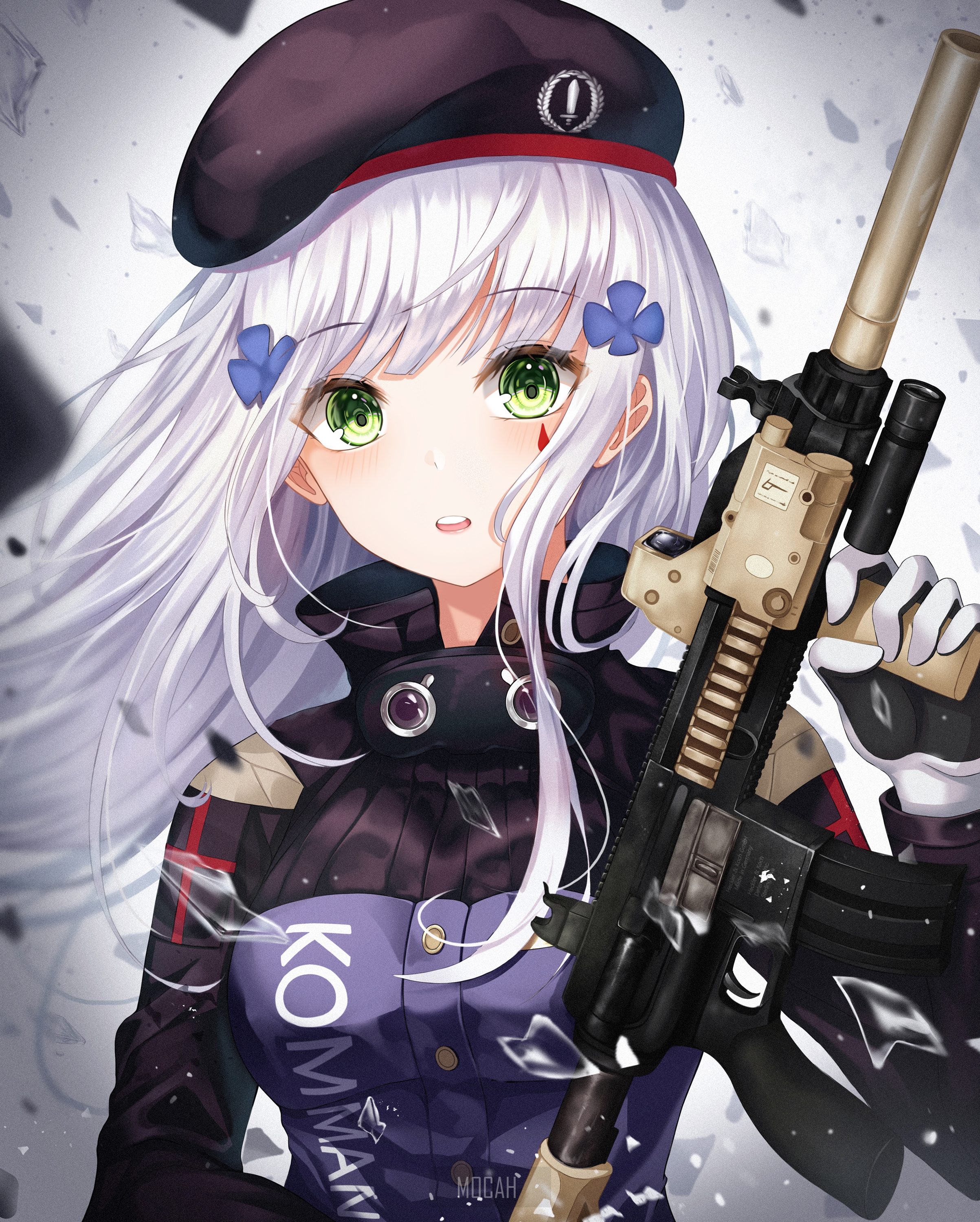 HK416 from Girls Frontline holding a rifle HD Phone Wallpaper