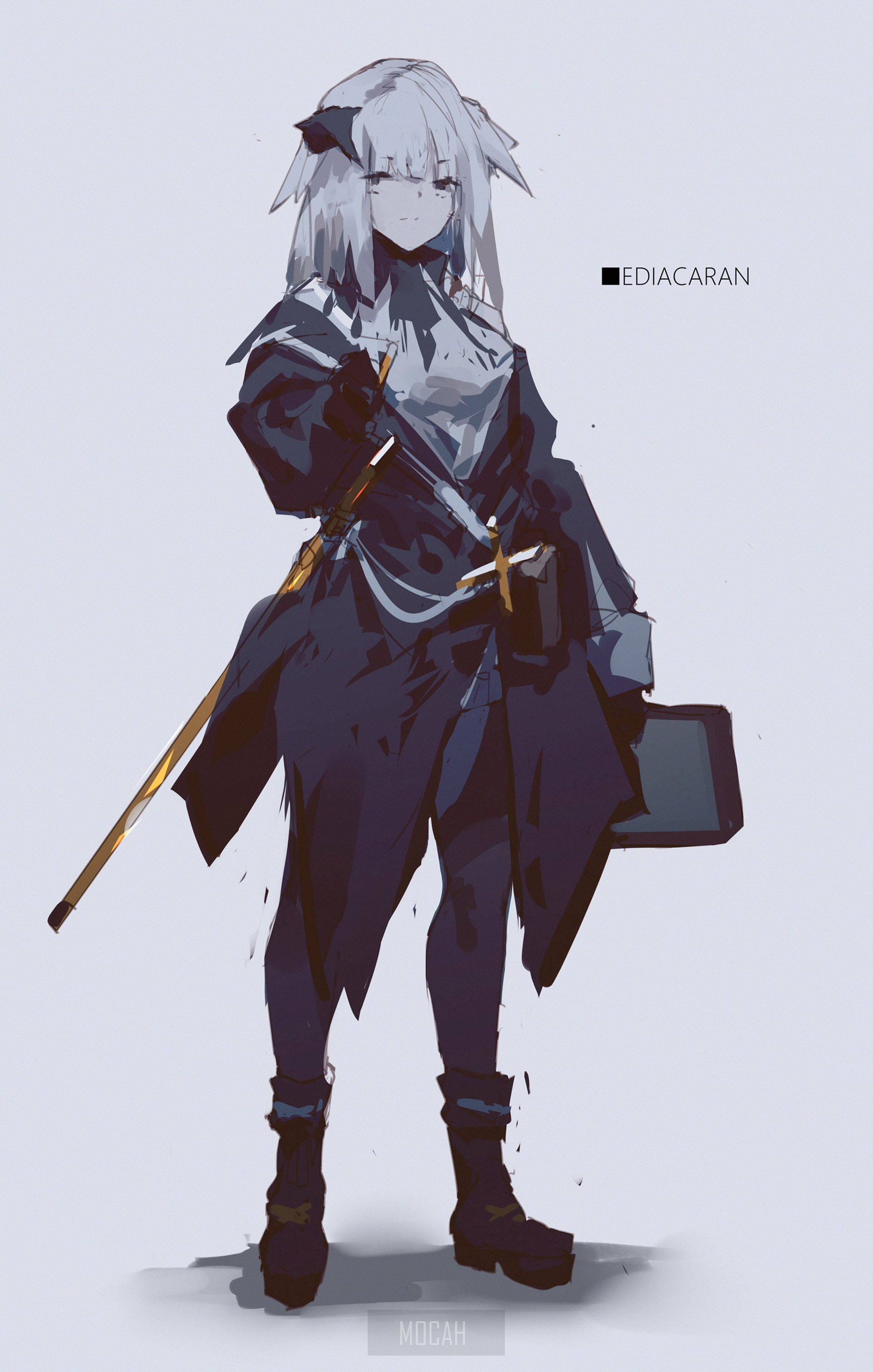 Anime girl with sword and briefcase HD Phone Wallpaper