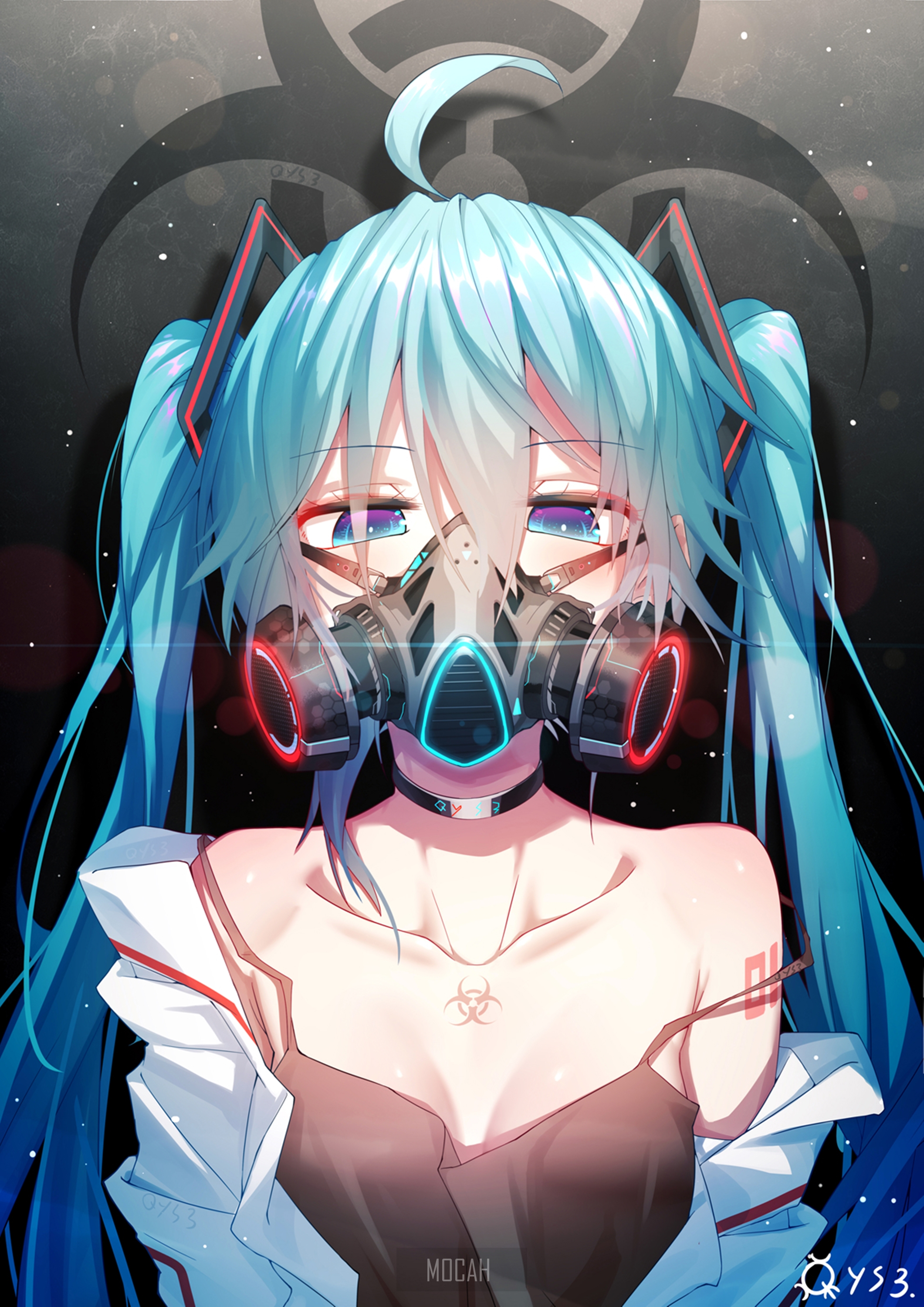 Anime girl with gas mask and biohazard symbol HD Phone Wallpaper