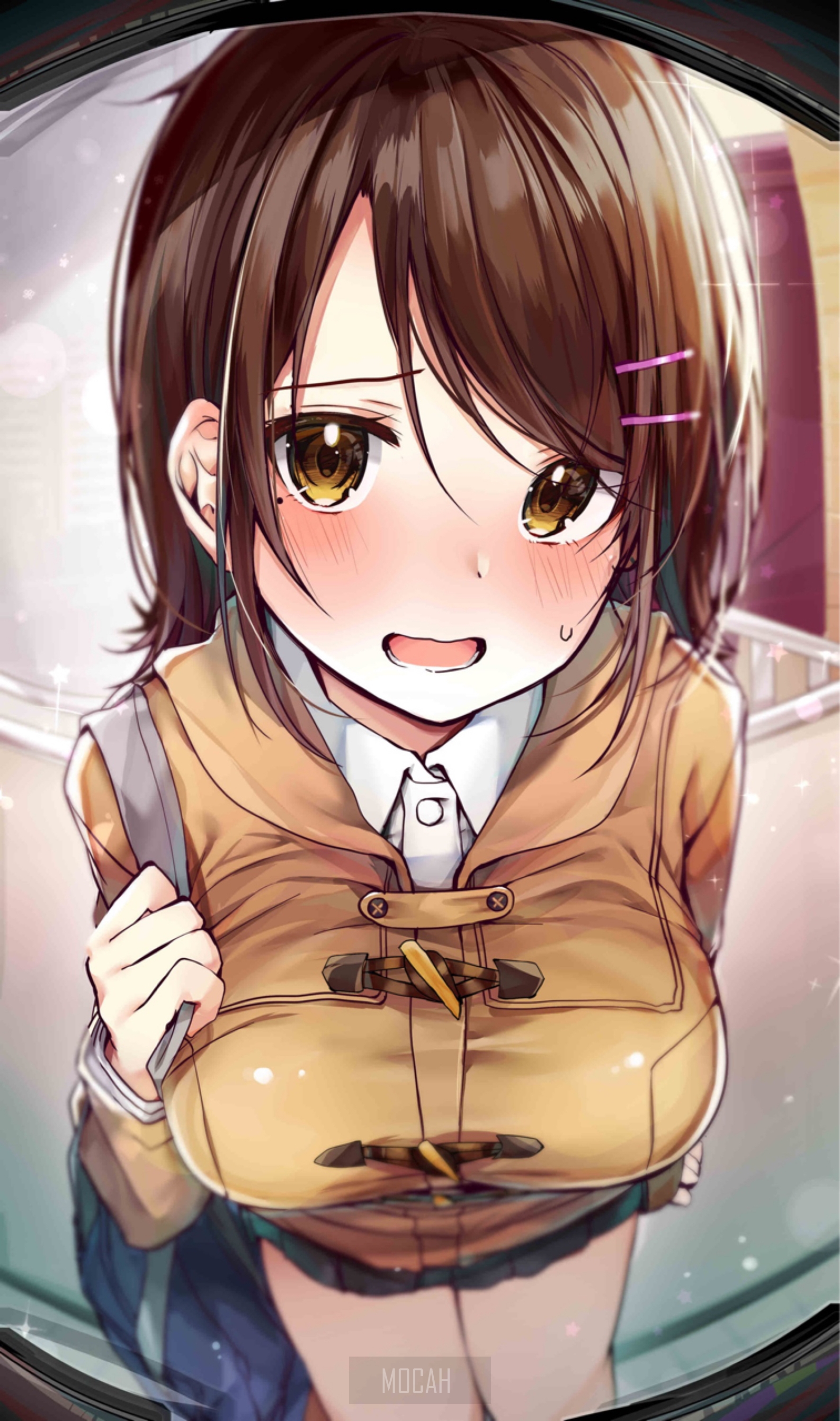 Anime girl with brown hair and brown eyes HD Phone Wallpaper