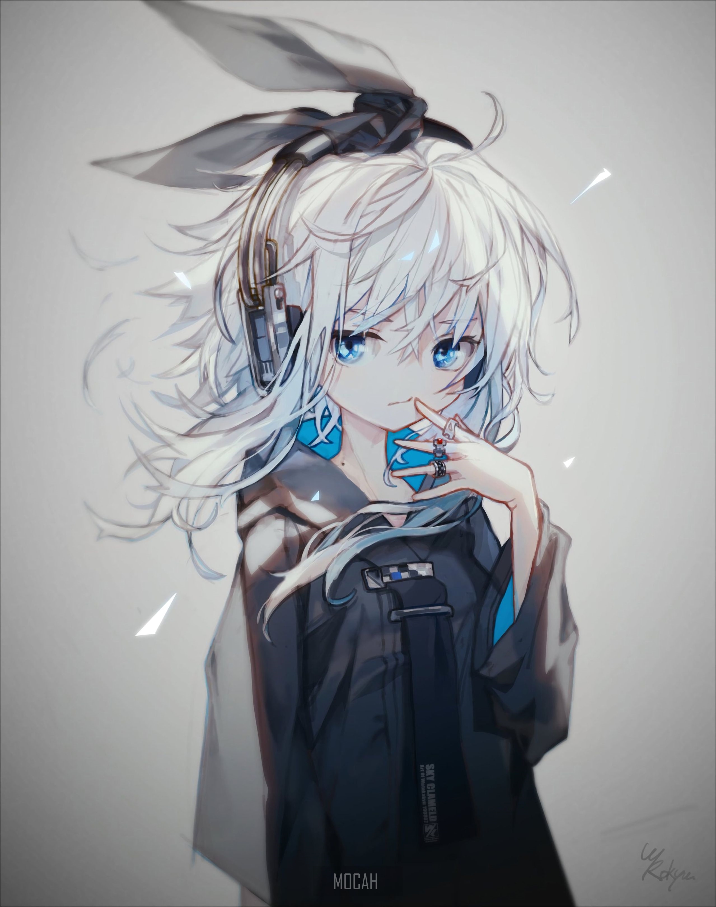 Anime girl with white hair and headphones HD Phone Wallpaper