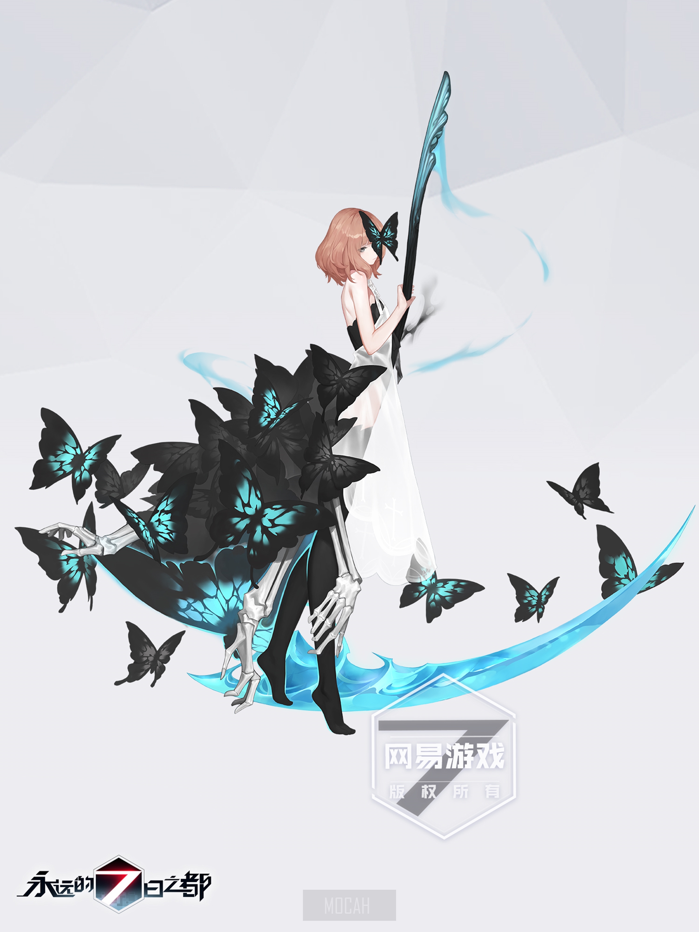 Anime girl with butterflies and scythe from Forever 7th Capital HD Phone Wallpaper