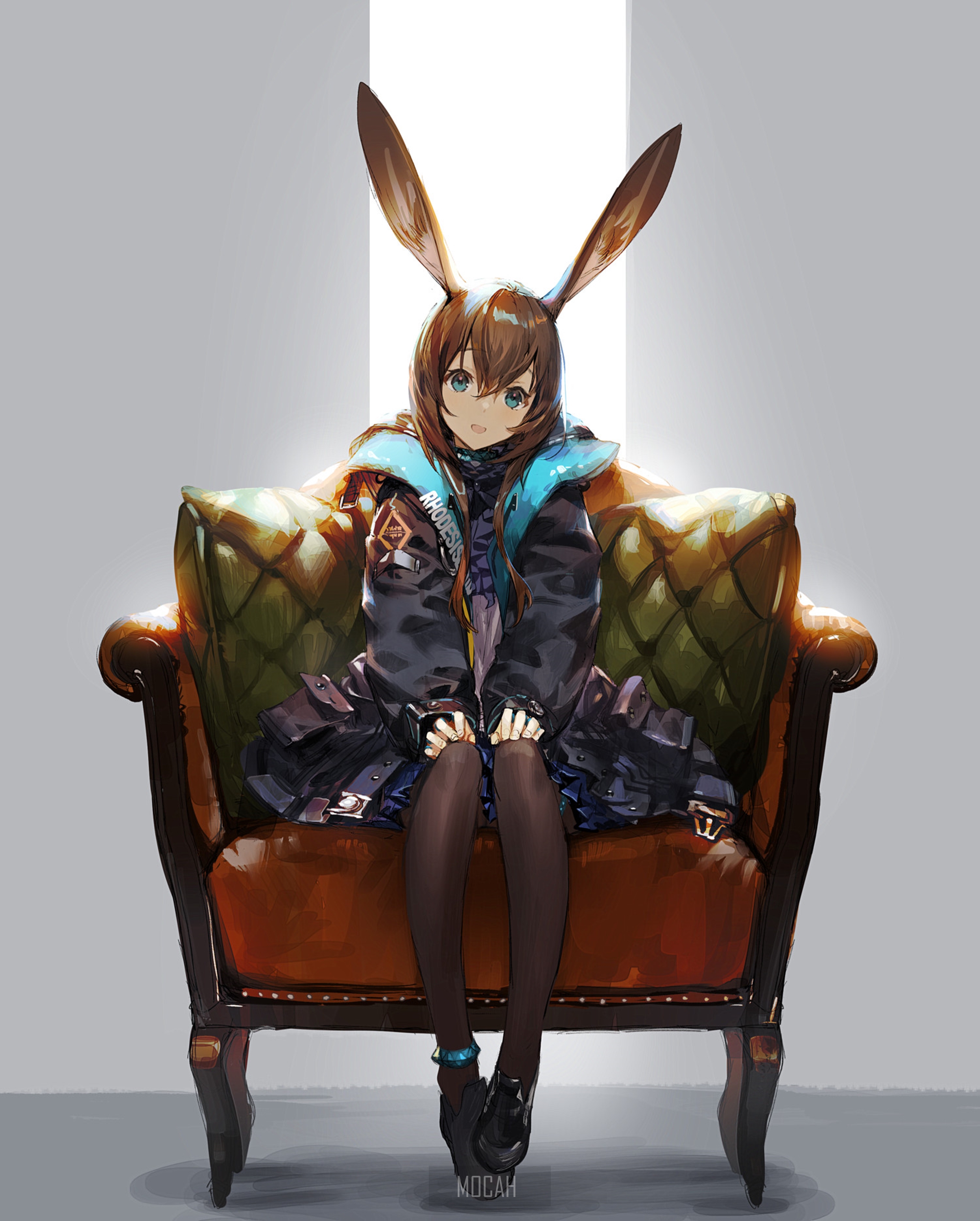 Amiya from Arknights sitting on a chair HD Phone Wallpaper