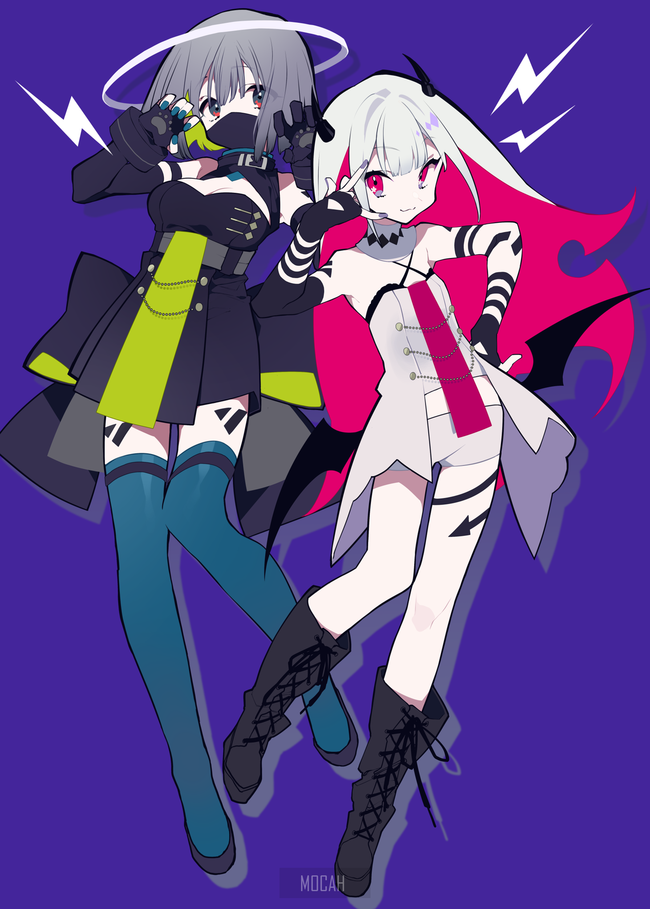 Two anime girls with unique outfits and hairstyles HD Phone Wallpaper