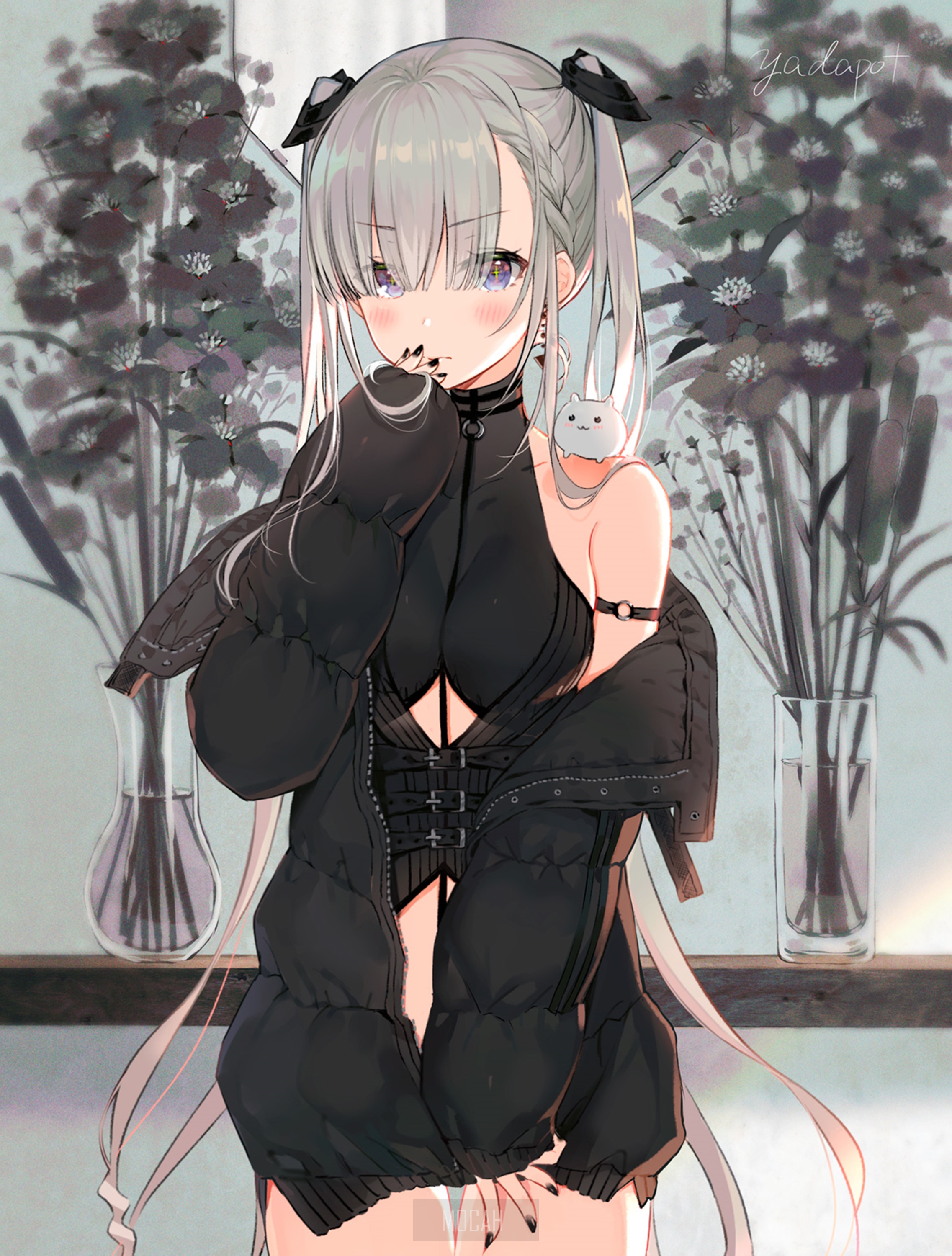 Anime girl with a small creature on her shoulder HD Phone Wallpaper