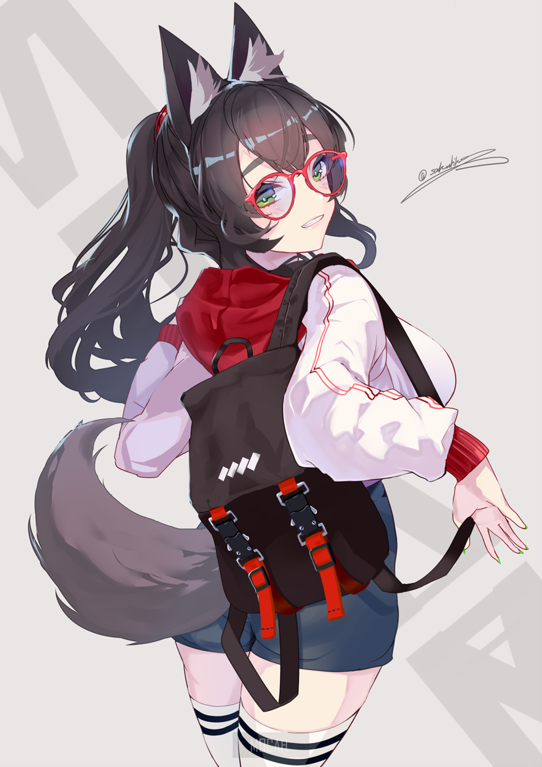 Anime girl with wolf ears and backpack HD Phone Wallpaper