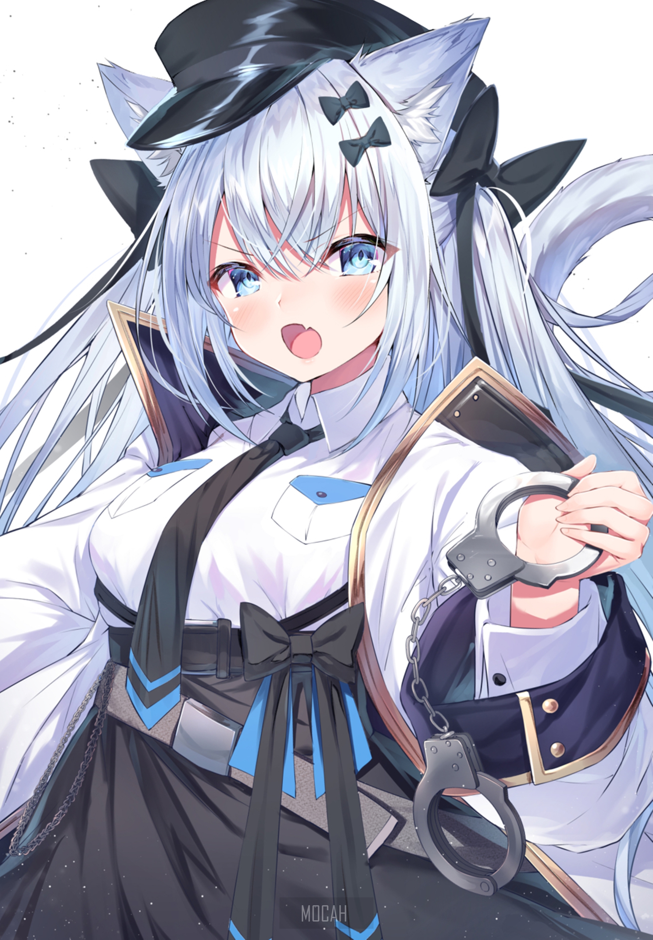 Anime girl with cat ears and handcuffs HD Phone Wallpaper