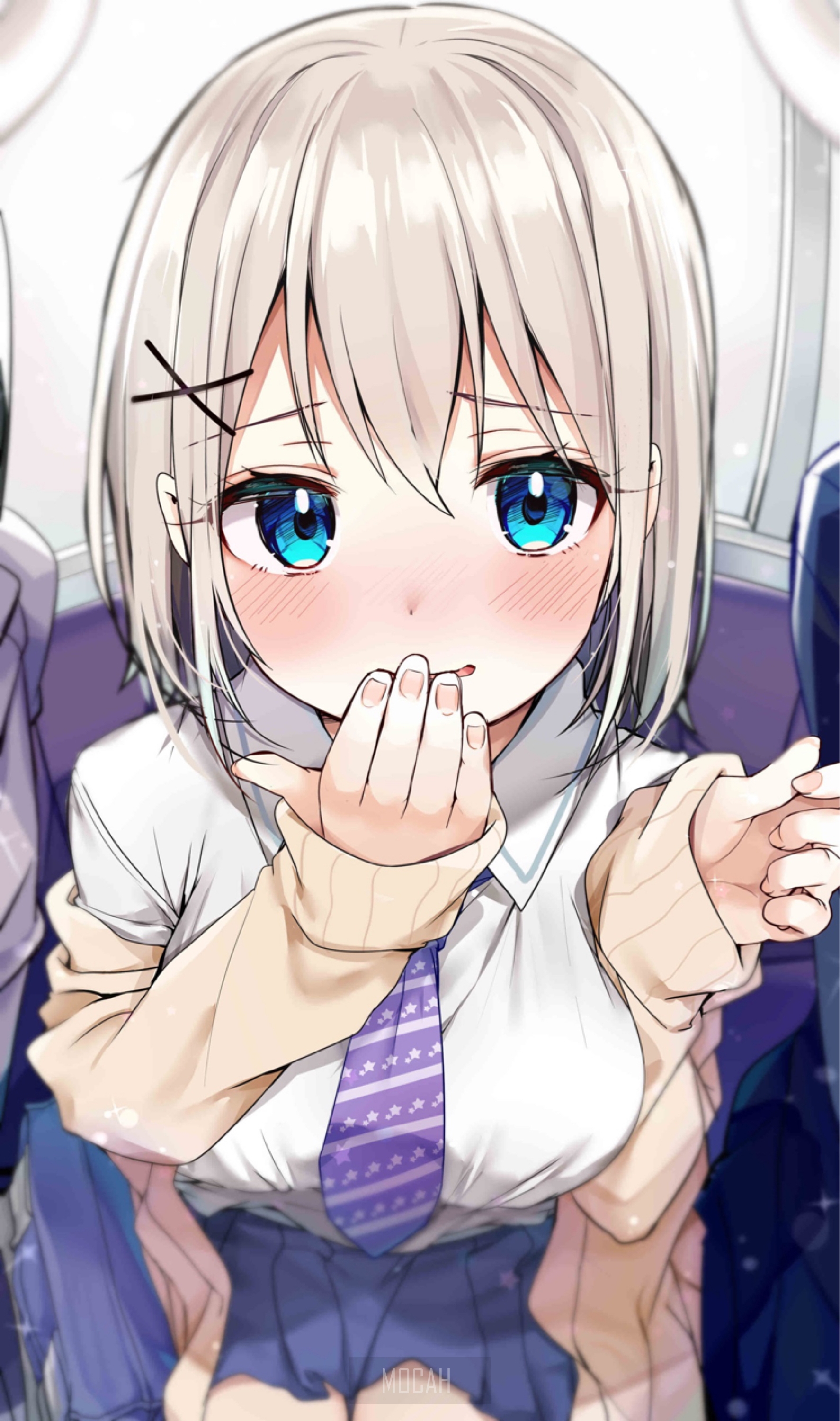 Anime girl with blue eyes and short blonde hair HD Phone Wallpaper