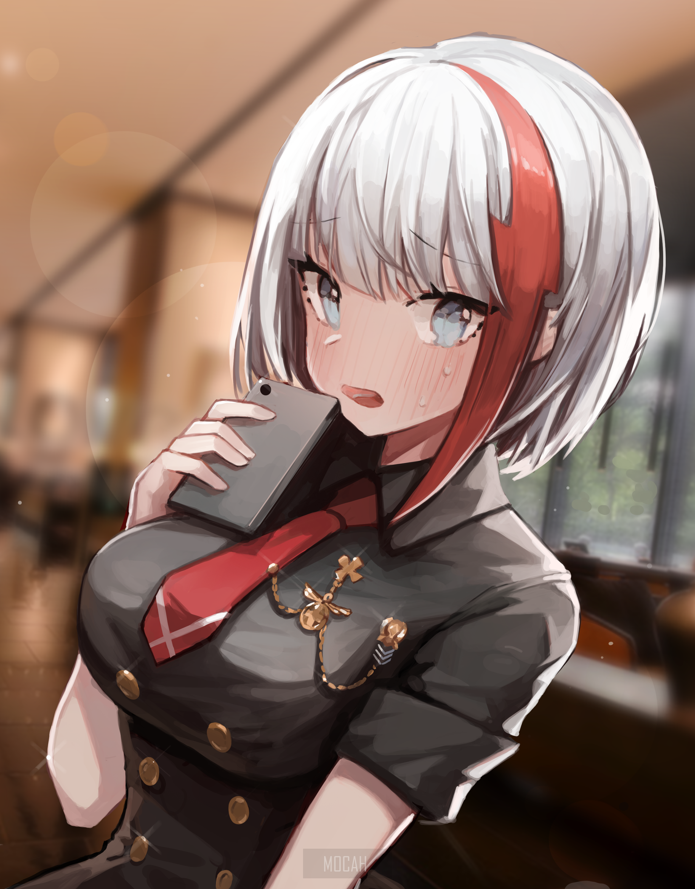 Admiral Graf Spee from Azur Lane holding a phone HD Phone Wallpaper