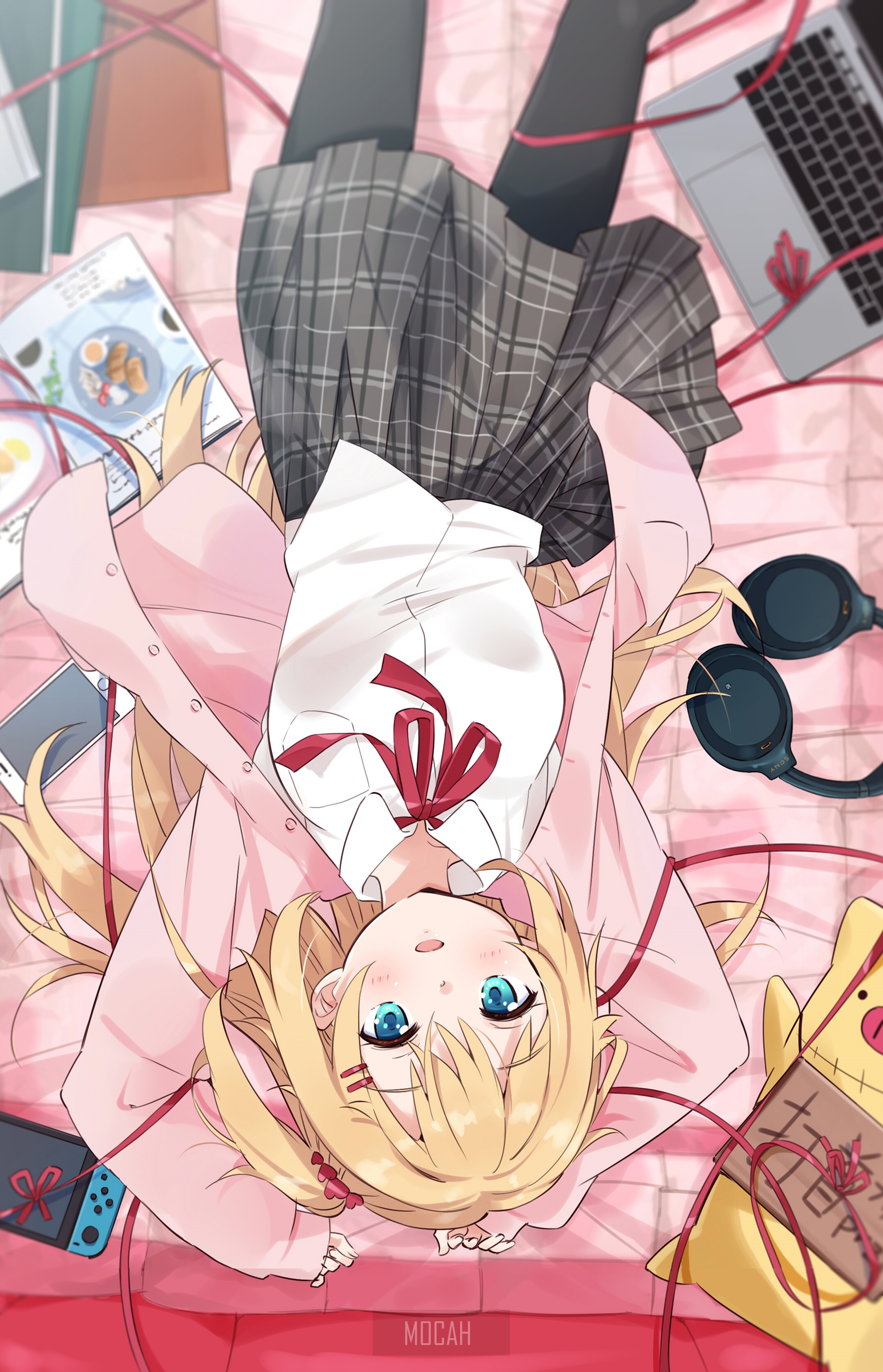 Anime girl with headphones and laptop HD Phone Wallpaper