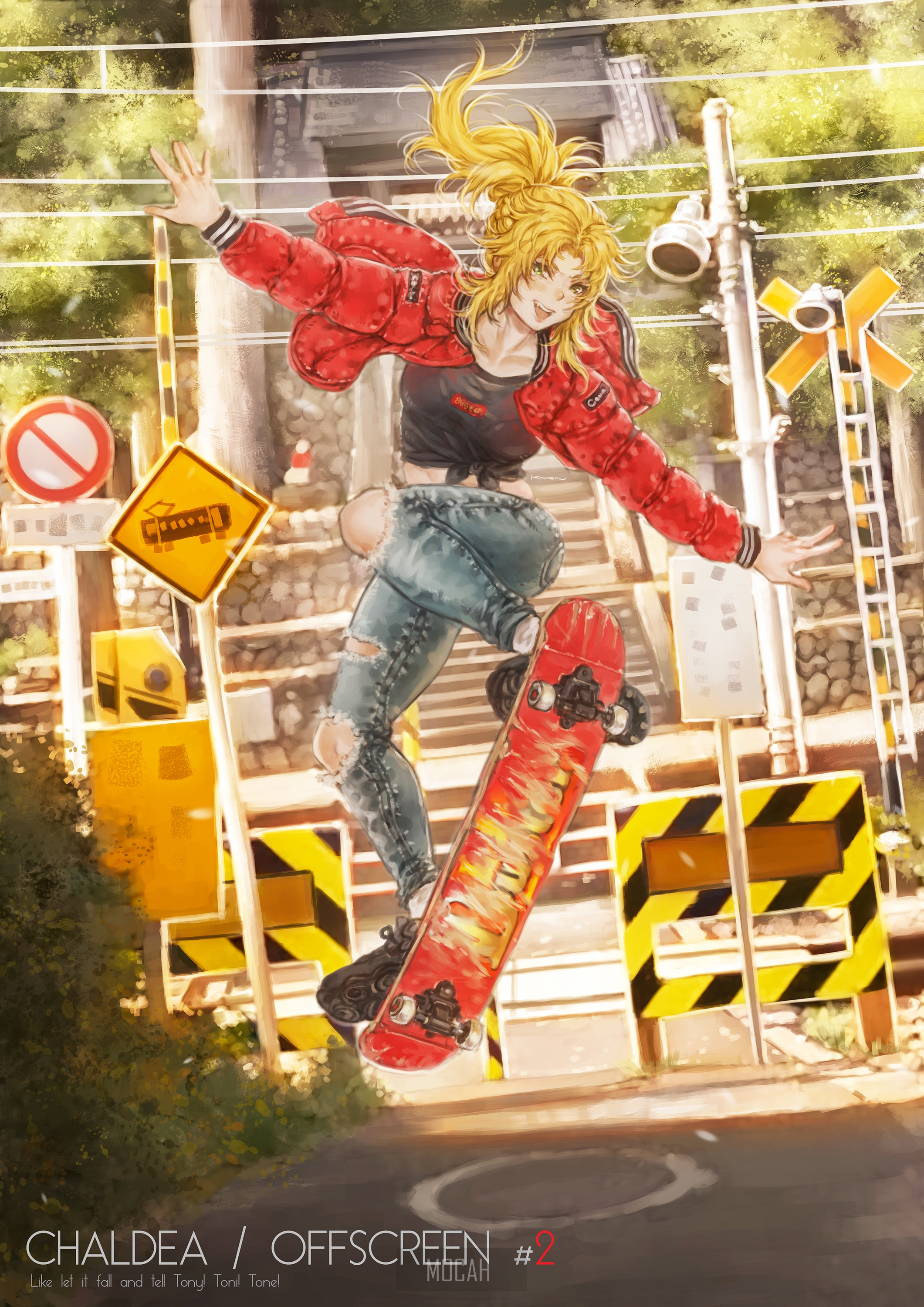 Mordred from Fate/Apocrypha skateboarding at a train crossing HD Phone Wallpaper