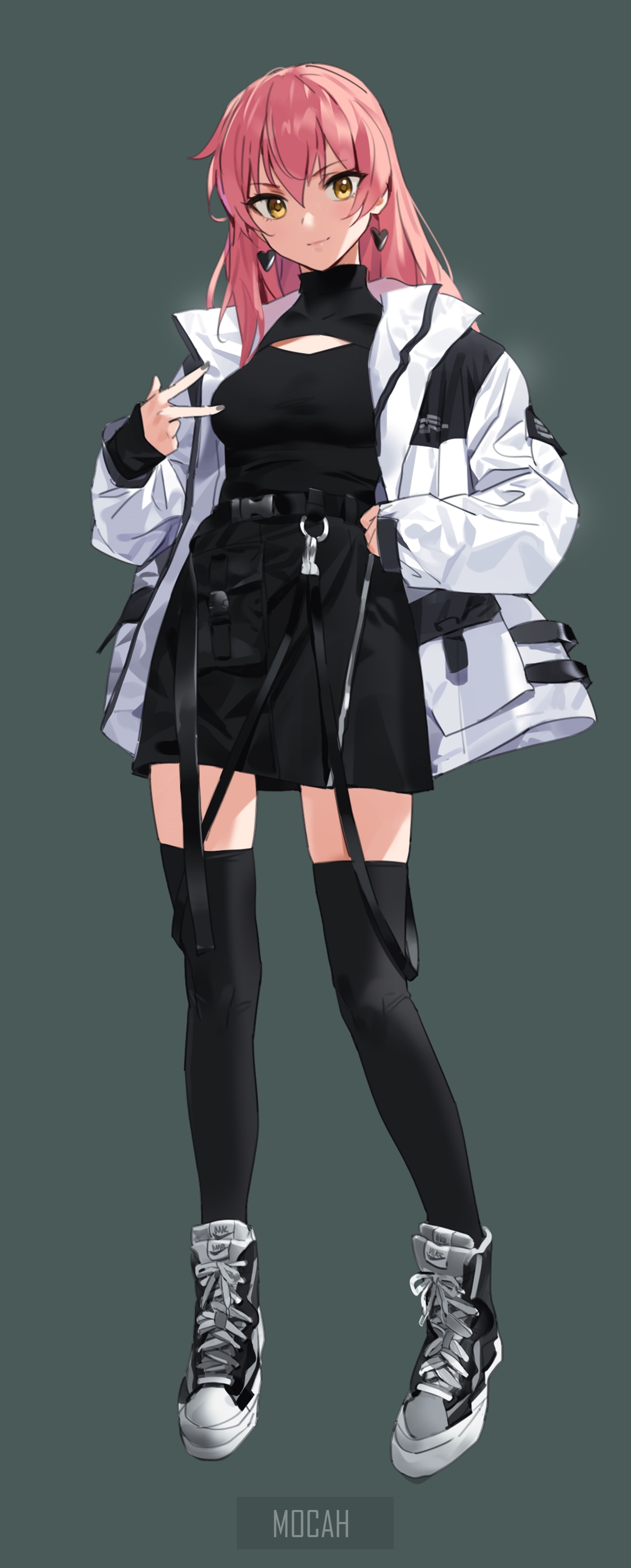 Anime girl with pink hair and black outfit HD Phone Wallpaper