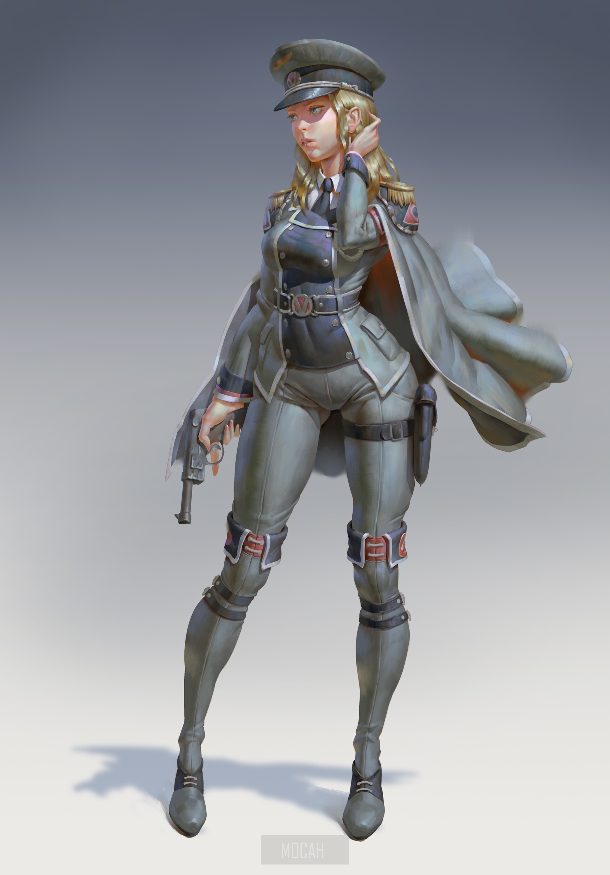 Anime girl in military uniform holding a Luger P08 HD Phone Wallpaper
