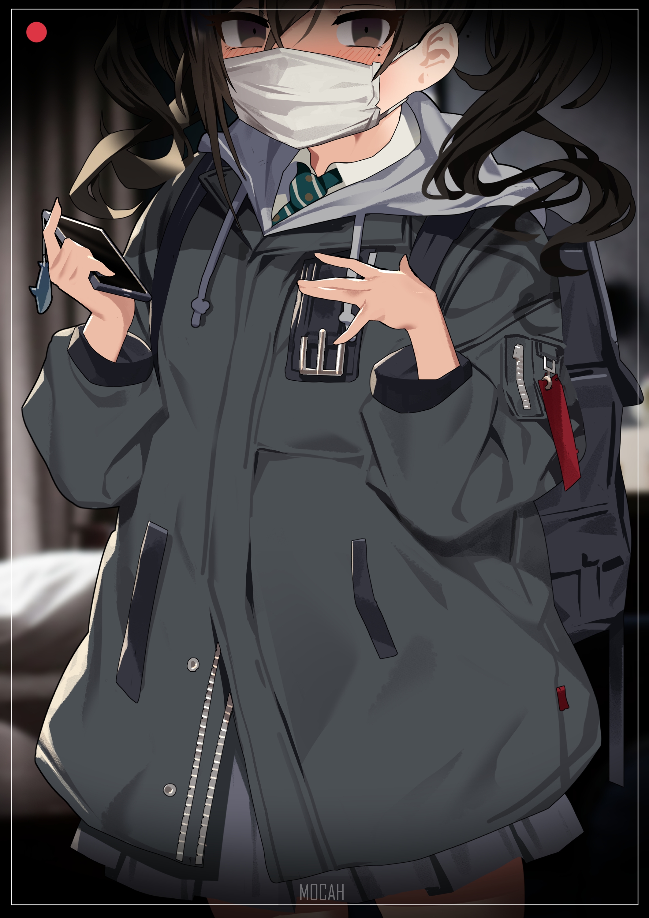 Anime girl with mask and backpack HD Phone Wallpaper