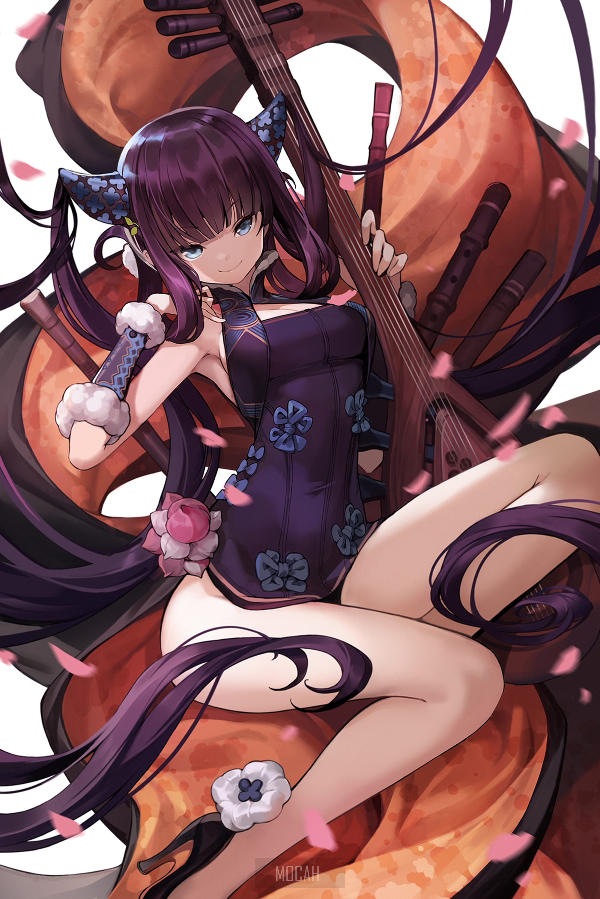 Goomrrat Anime Girl with Violin and Cat Ears HD Phone Wallpaper