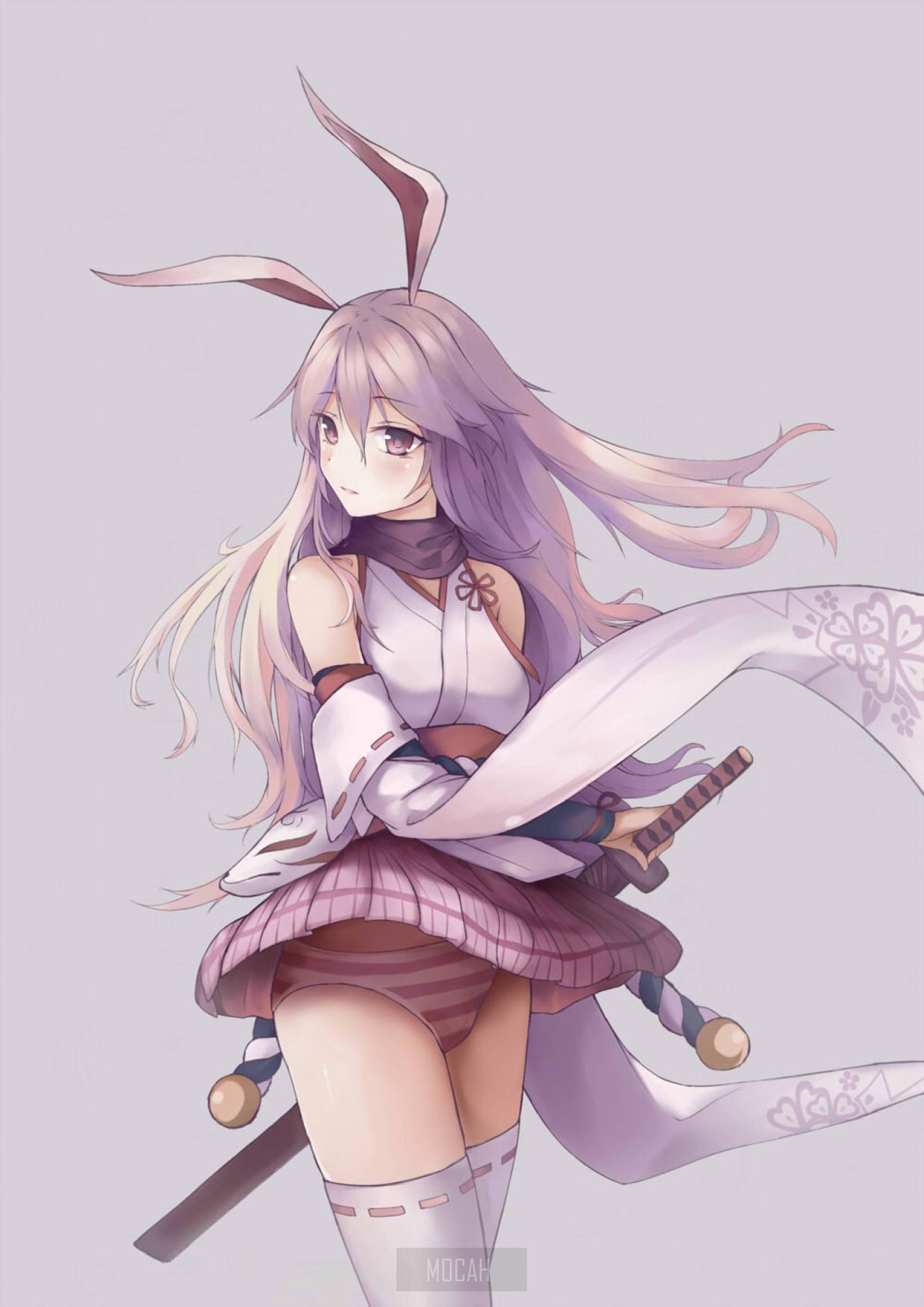 Anime girl with bunny ears and sword HD Phone Wallpaper