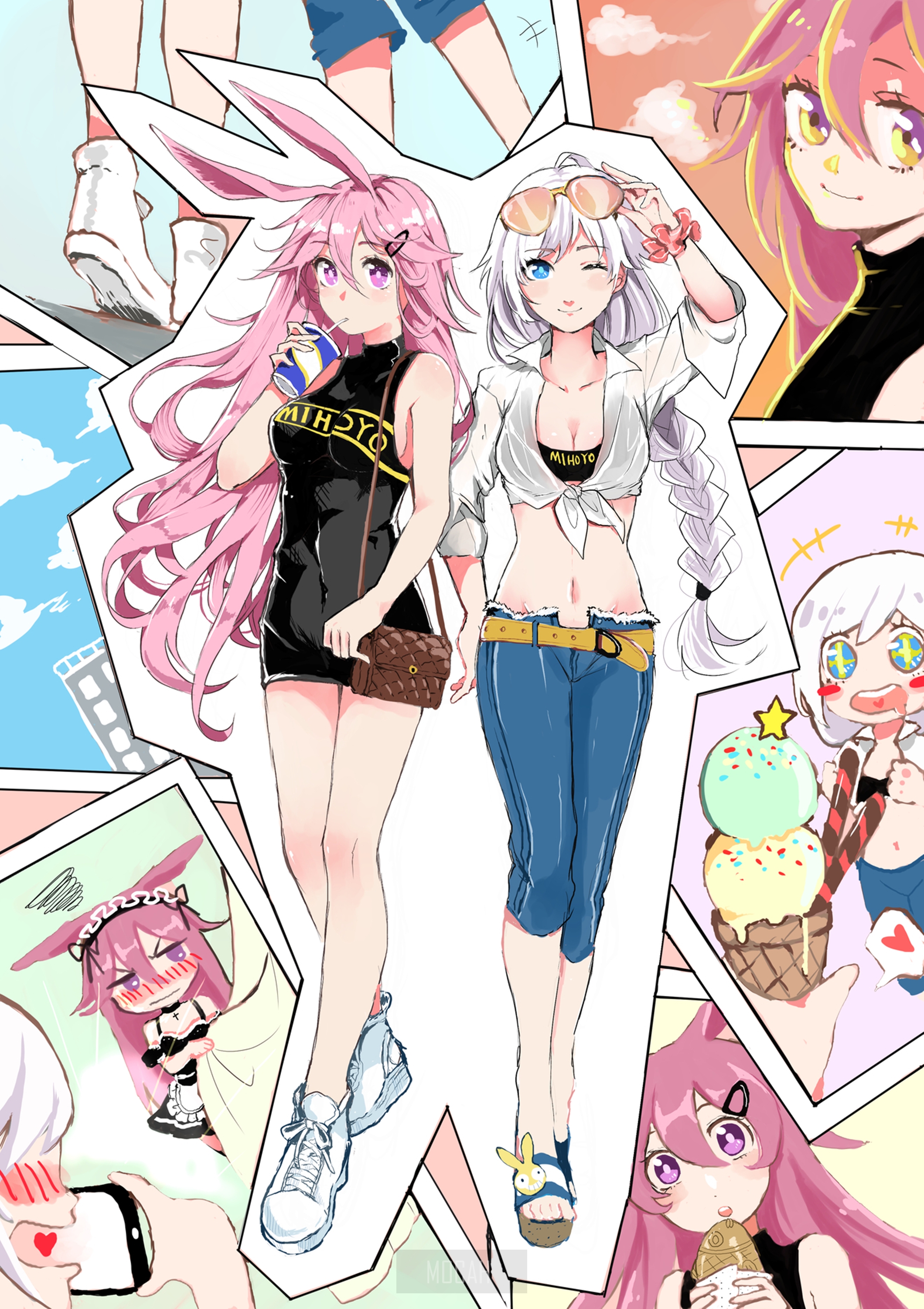 Yae Sakura from Honkai Impact 3rd with a friend HD Phone Wallpaper