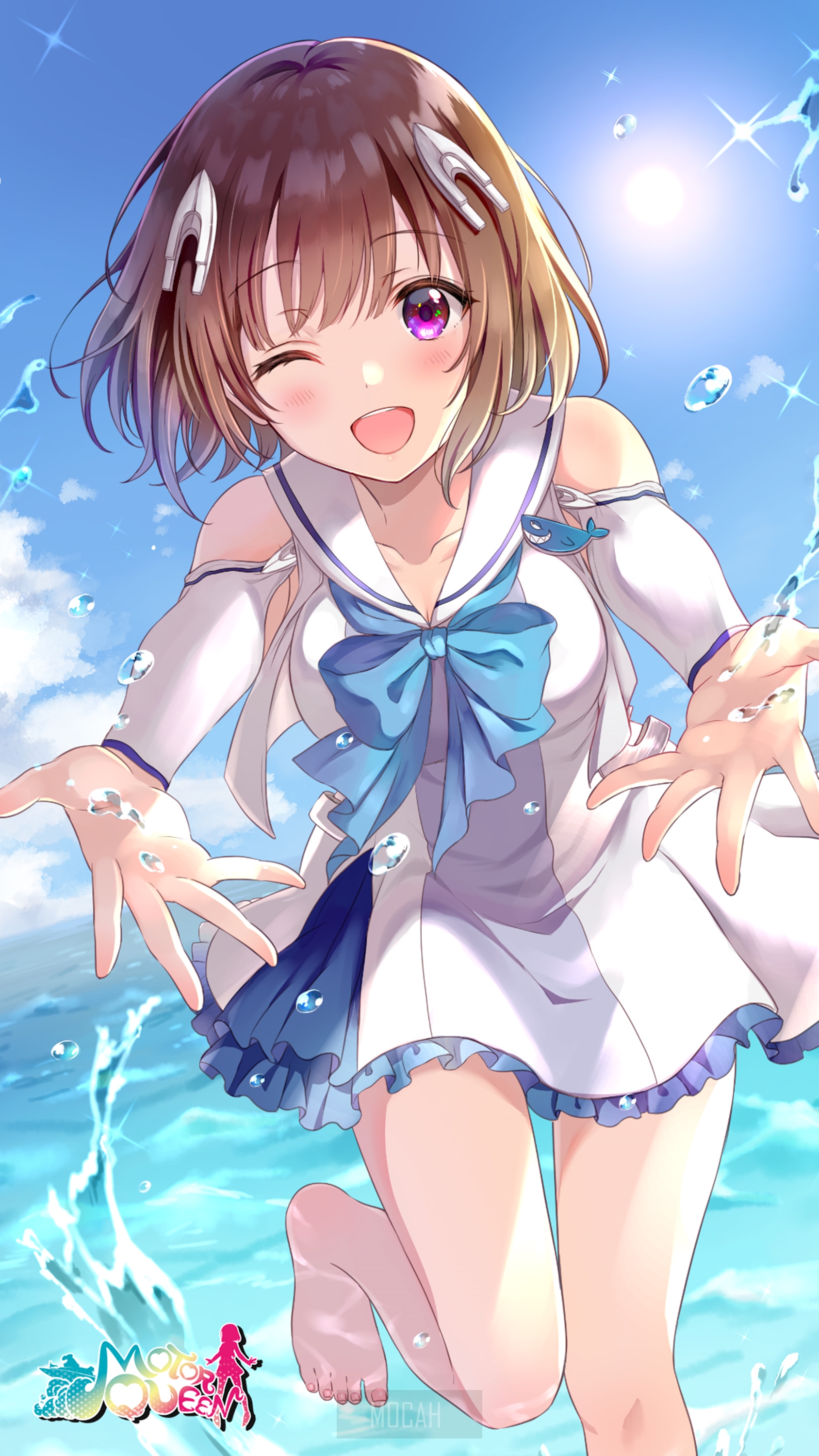 Anime girl in a sailor outfit by the water HD Phone Wallpaper