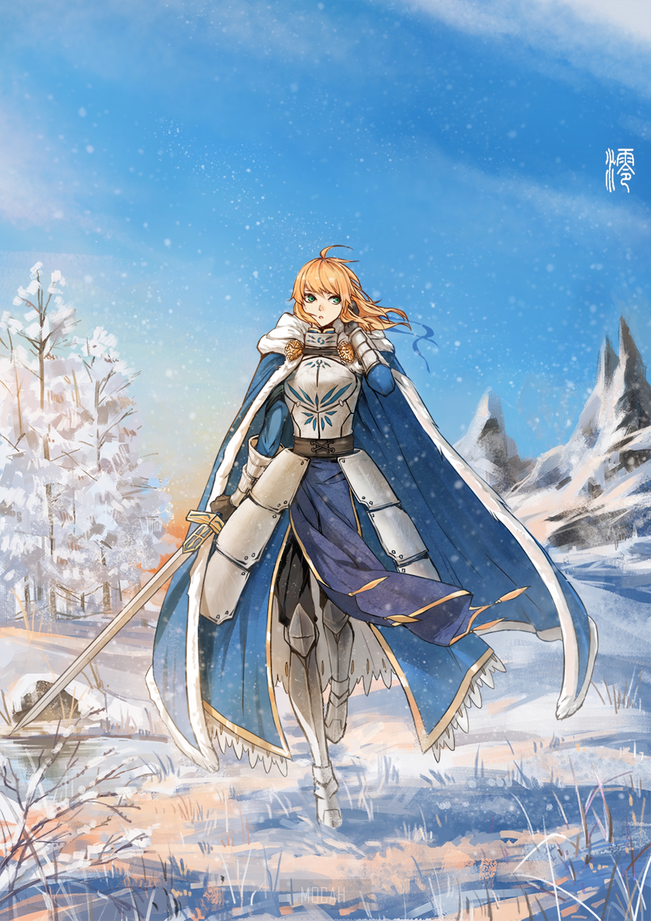 Arturia Pendragon from Fate Series in Snow HD Phone Wallpaper
