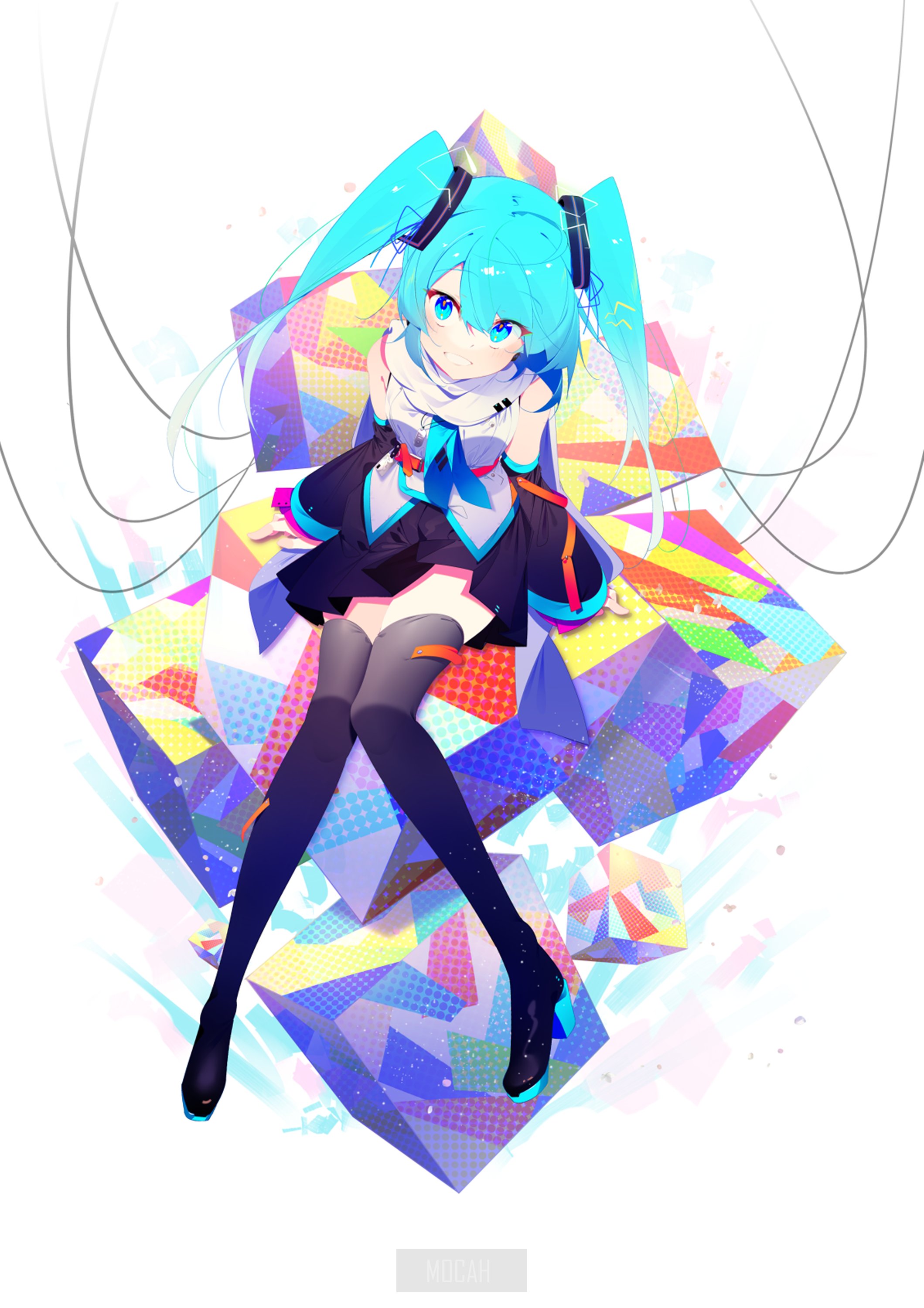 Hatsune Miku with Colorful Geometric Background HD Phone Wallpaper