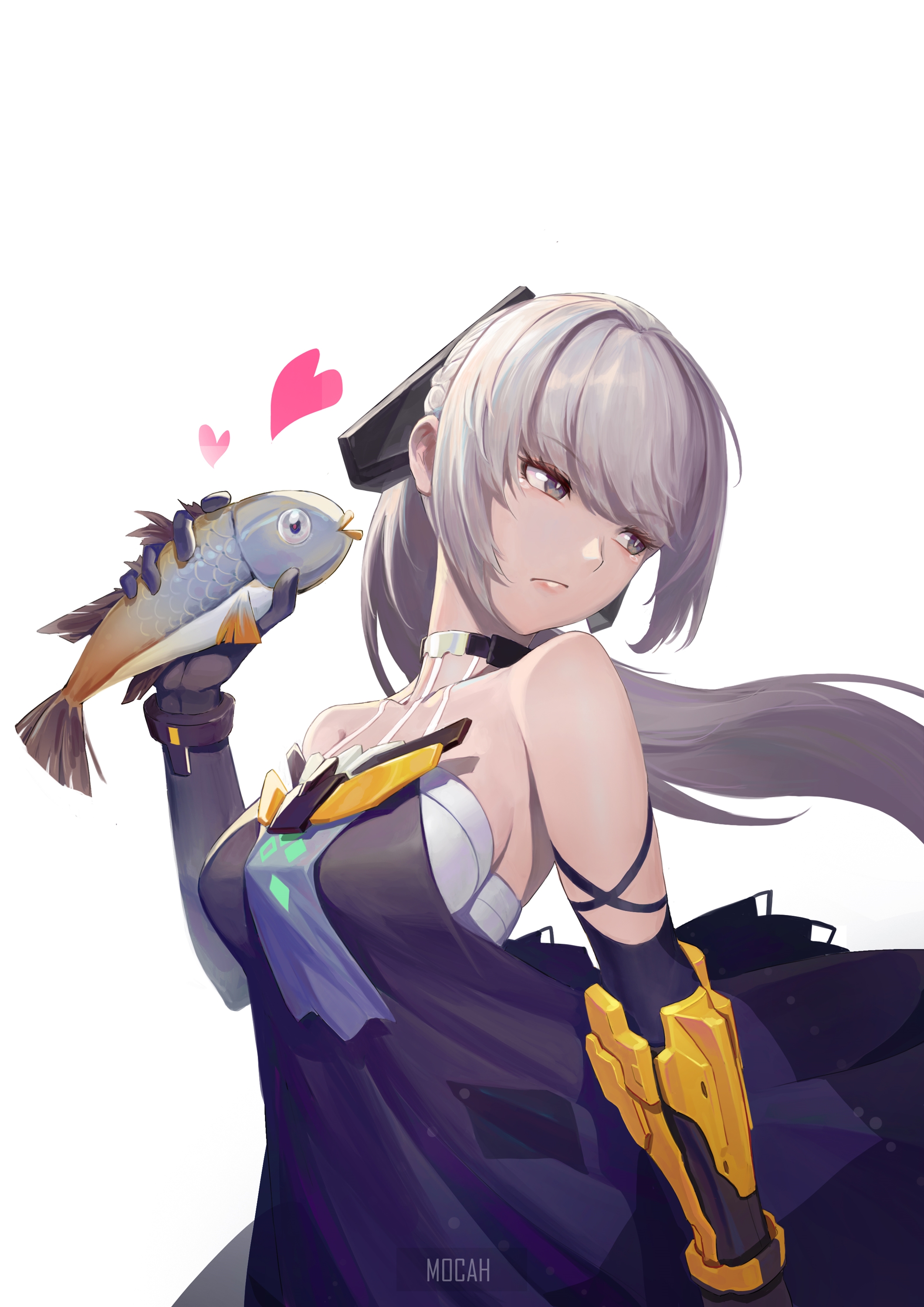 Lucia from Punishing: Gray Raven holding a fish HD Phone Wallpaper