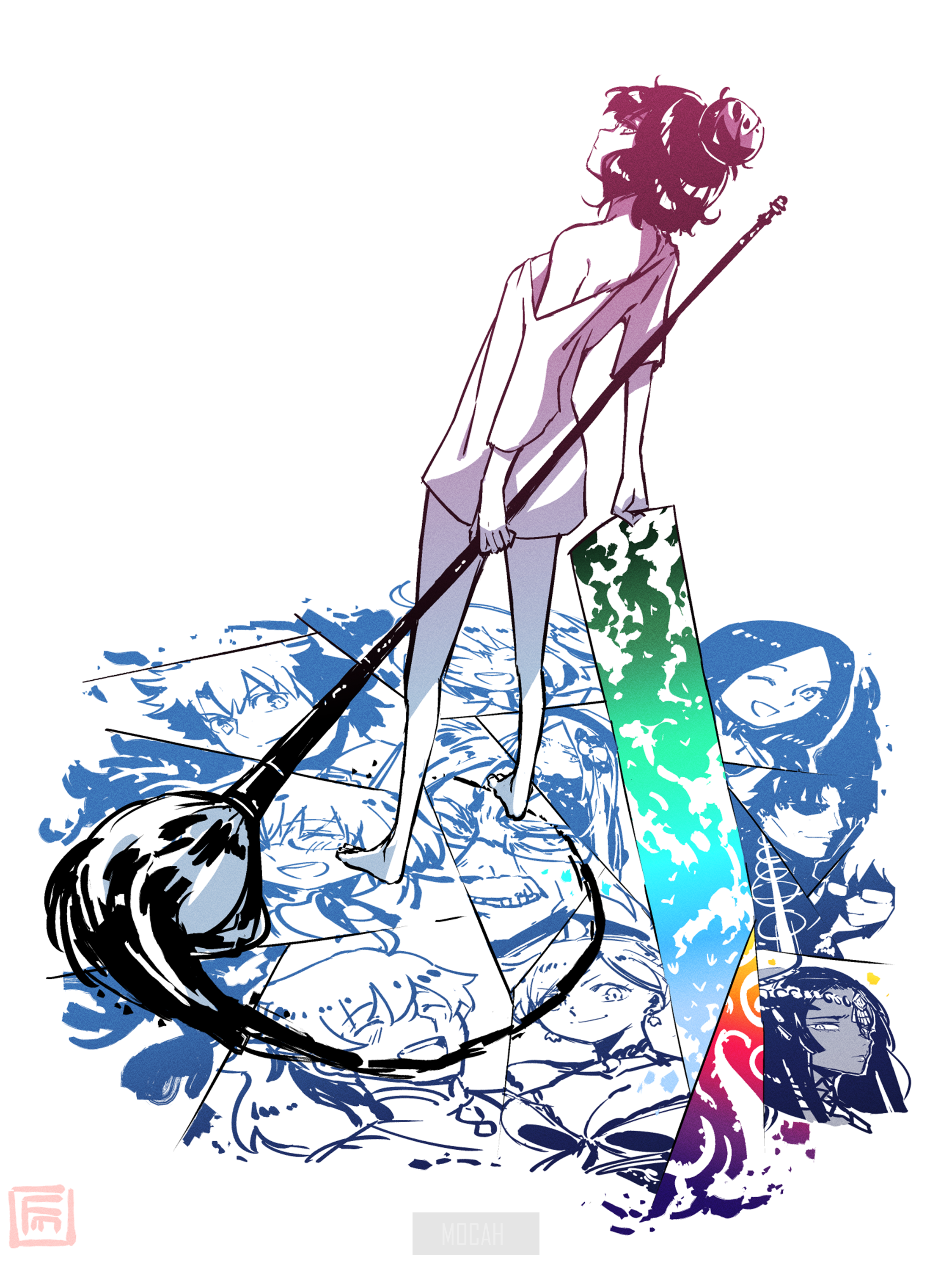 Fan art of Fate/Grand Order characters with a paintbrush HD Phone Wallpaper