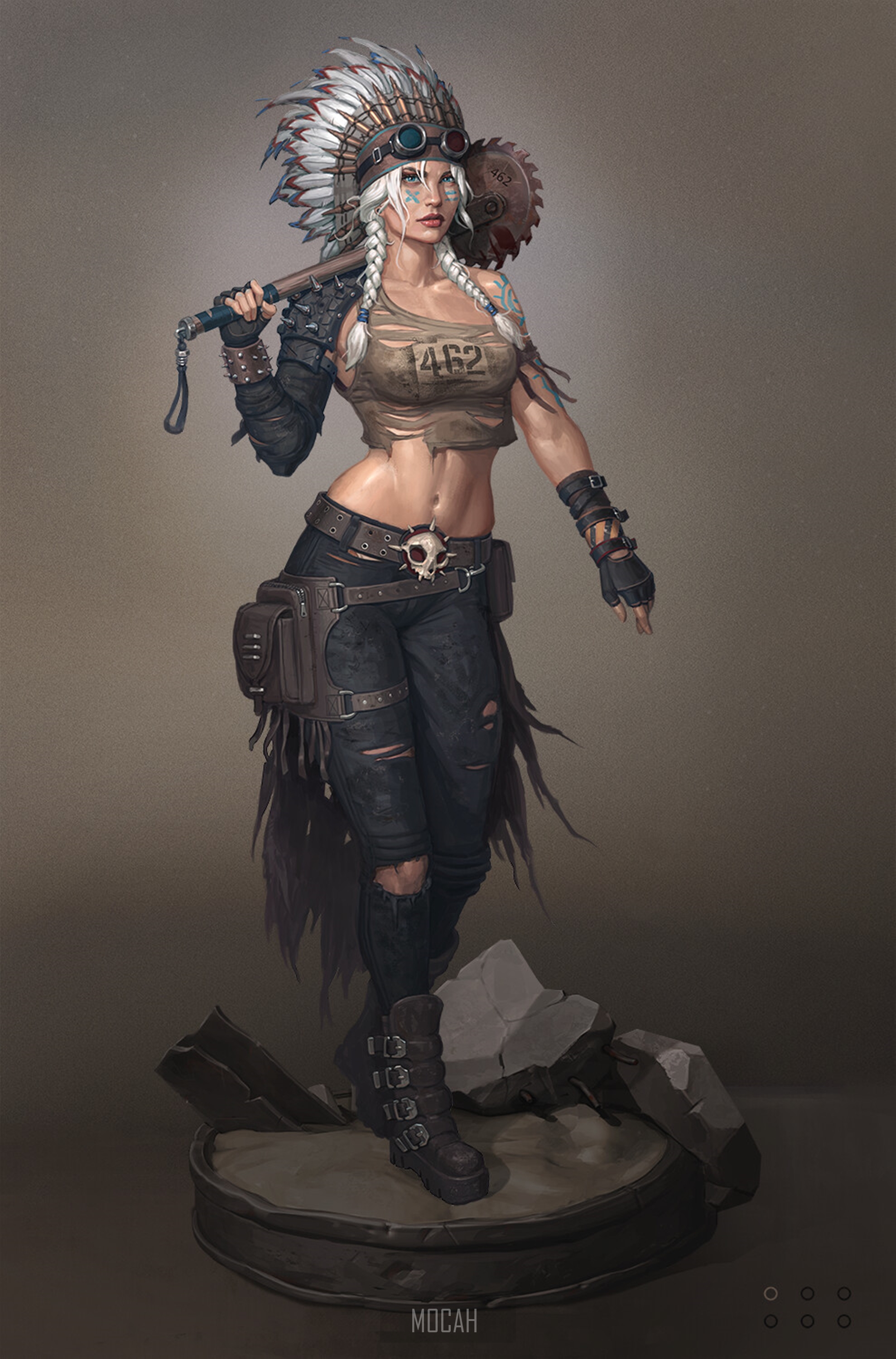 Post-apocalyptic woman with war hammer HD Phone Wallpaper