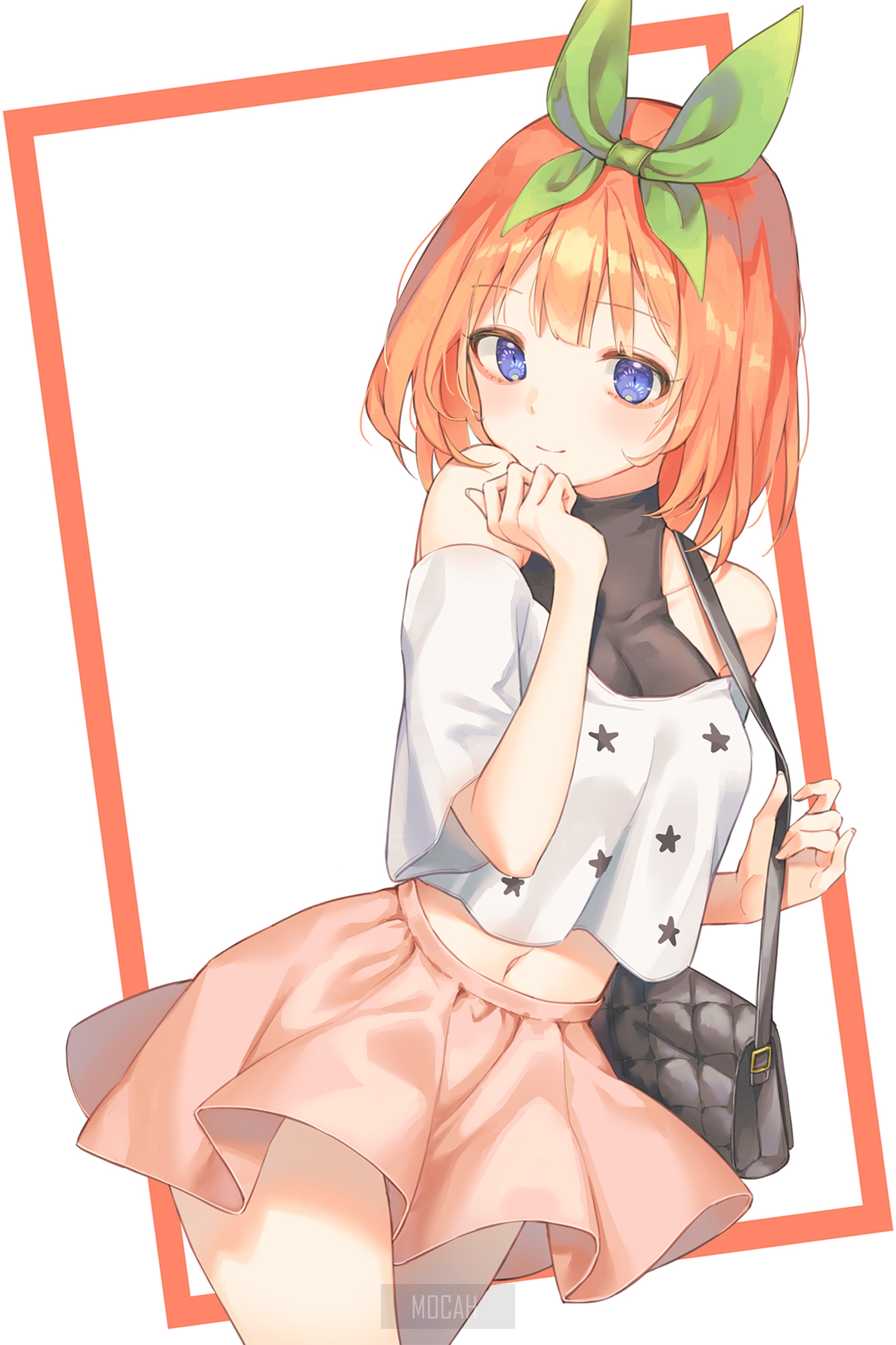 Anime girl with orange hair and blue eyes HD Phone Wallpaper