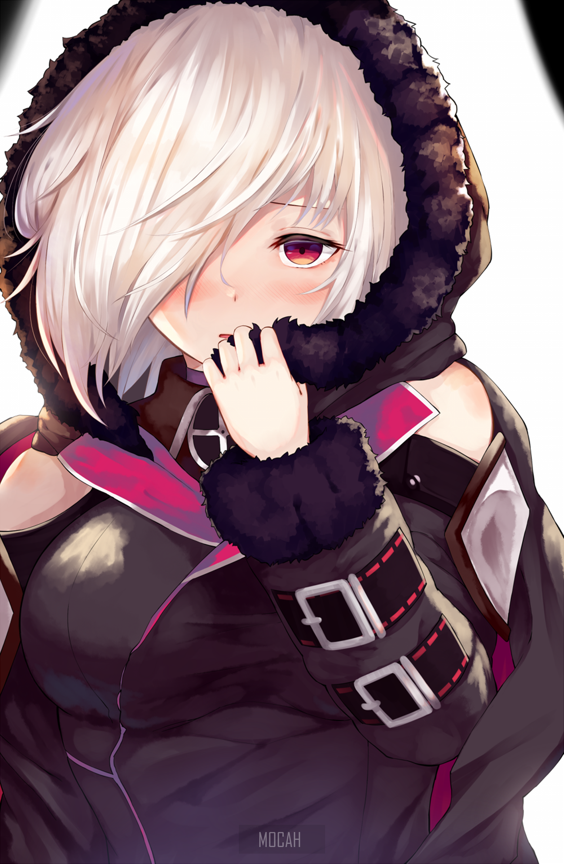 Anime girl with white hair and red eyes HD Phone Wallpaper
