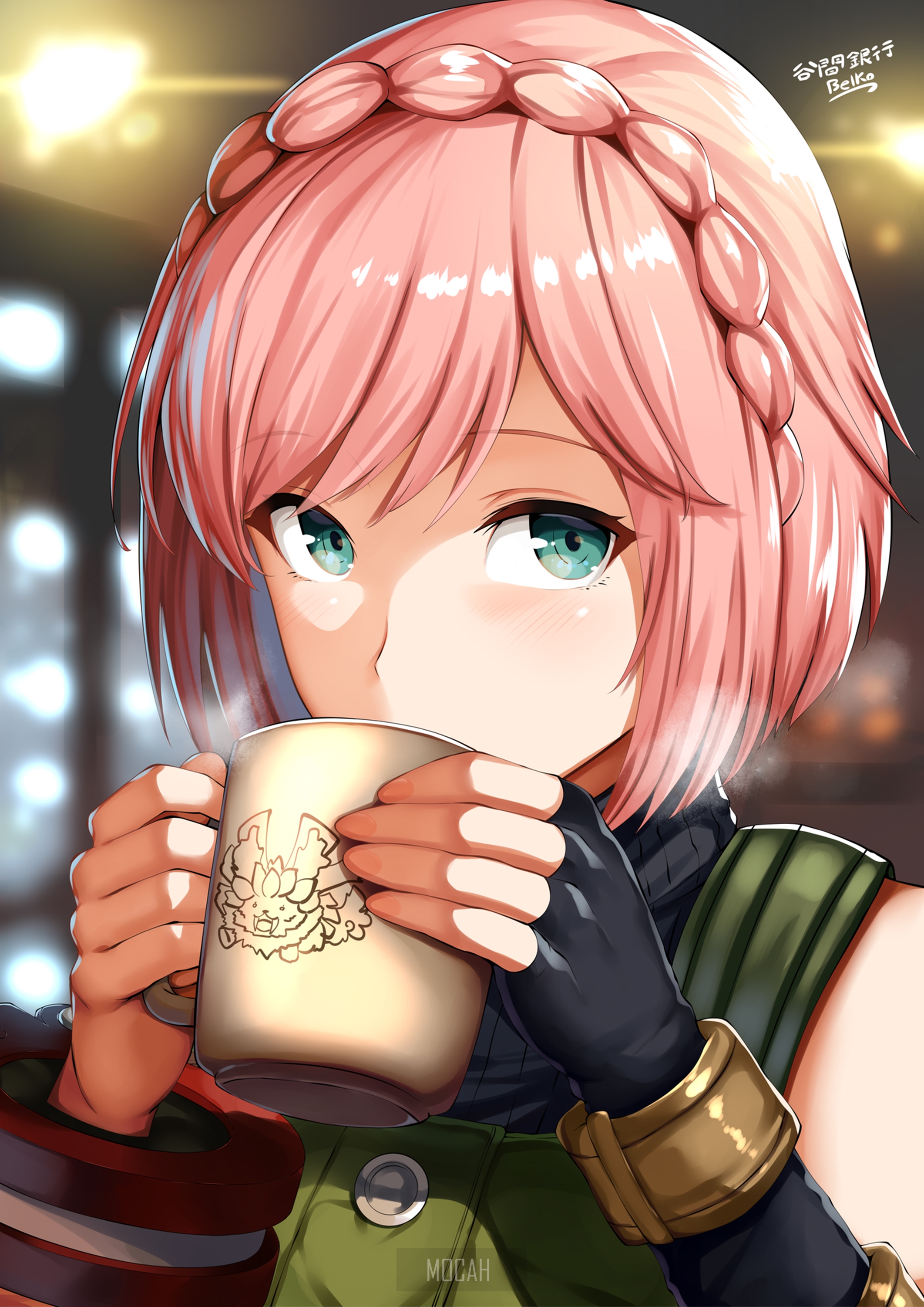 Girl from God Eater drinking from a mug HD Phone Wallpaper