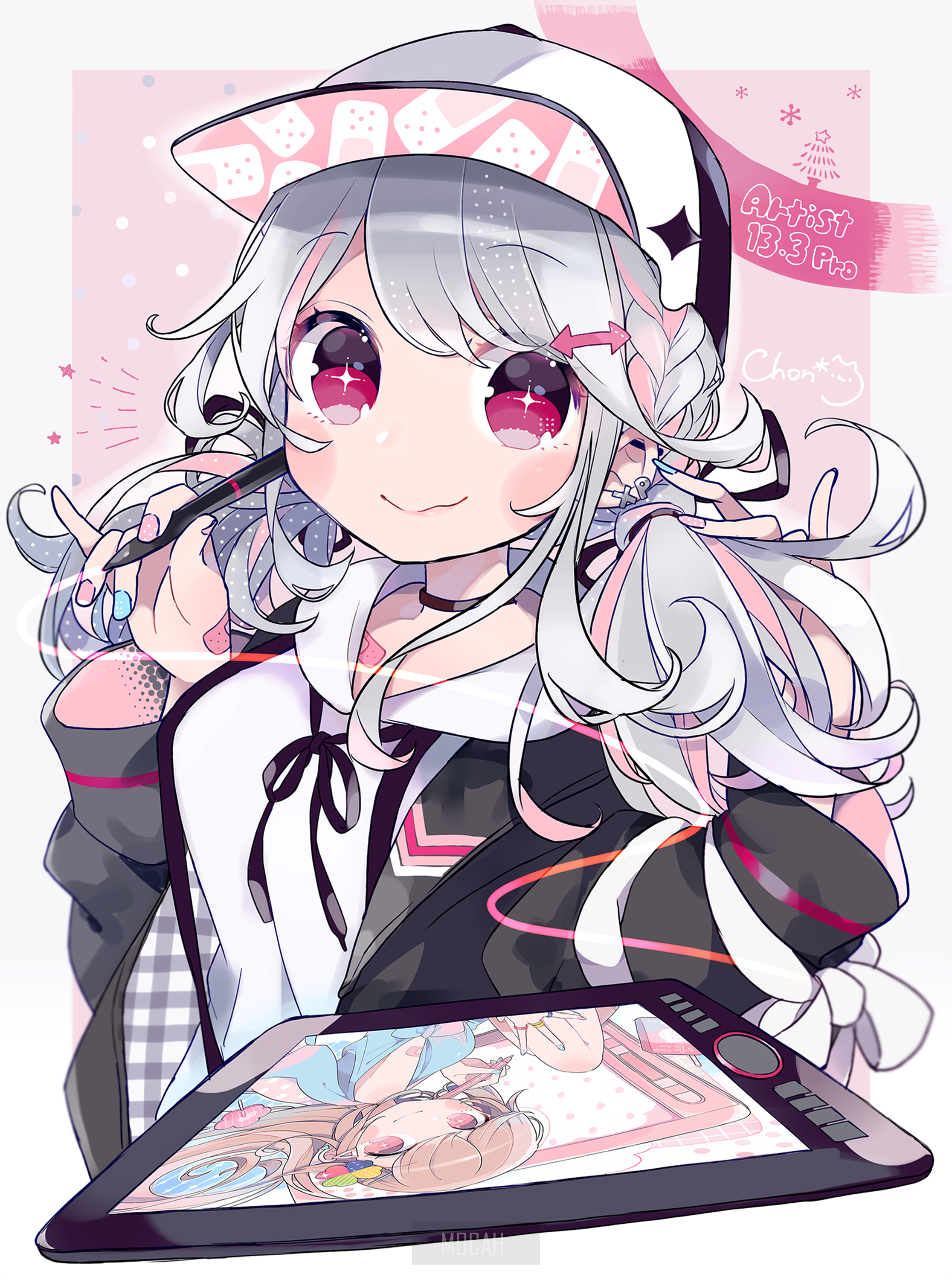 Anime girl with drawing tablet and stylus HD Phone Wallpaper