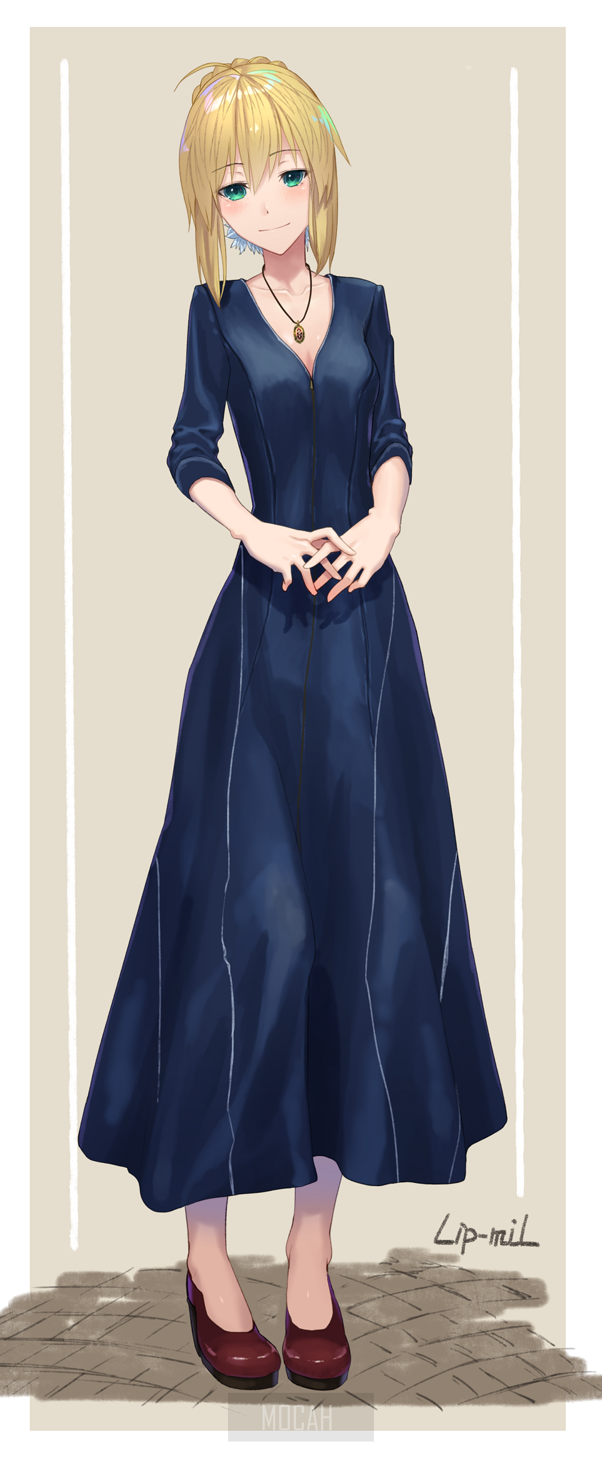 Arturia Pendragon from Fate Series in a blue dress HD Phone Wallpaper