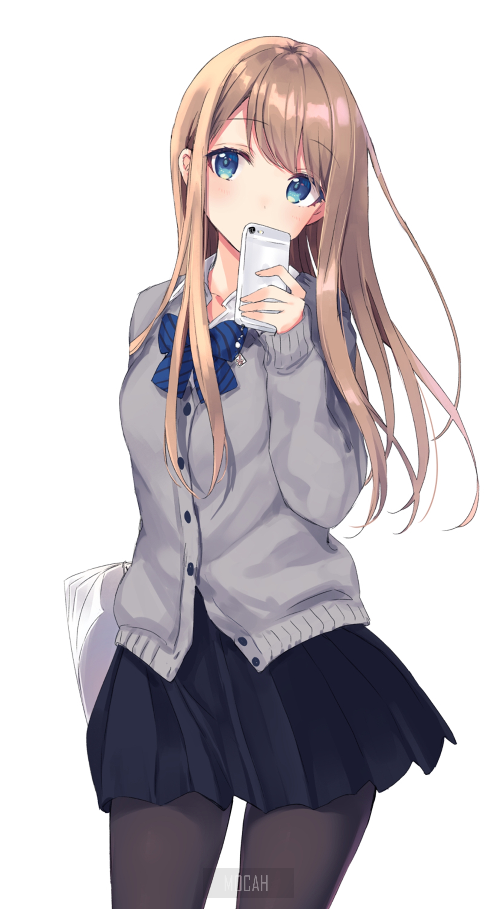 Anime girl holding a phone HD Phone Wallpaper