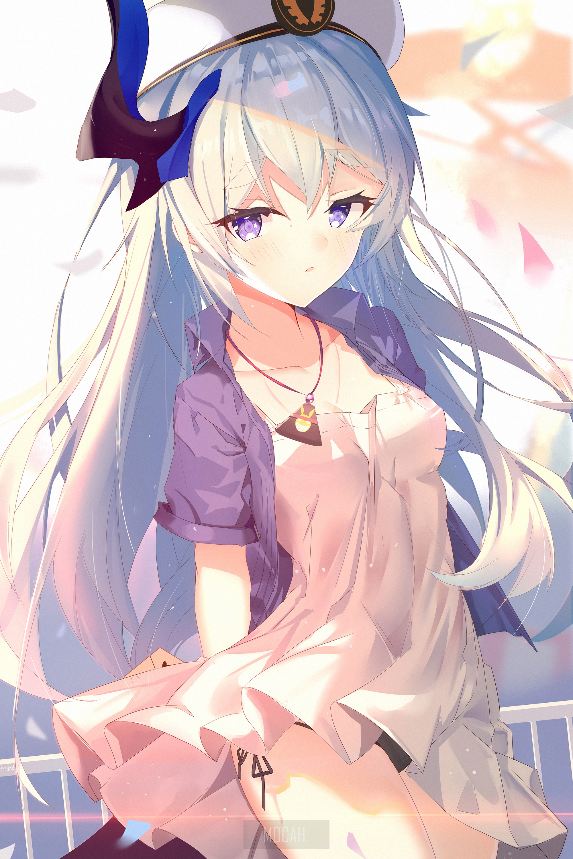 Anime girl with white hair and purple eyes HD Phone Wallpaper