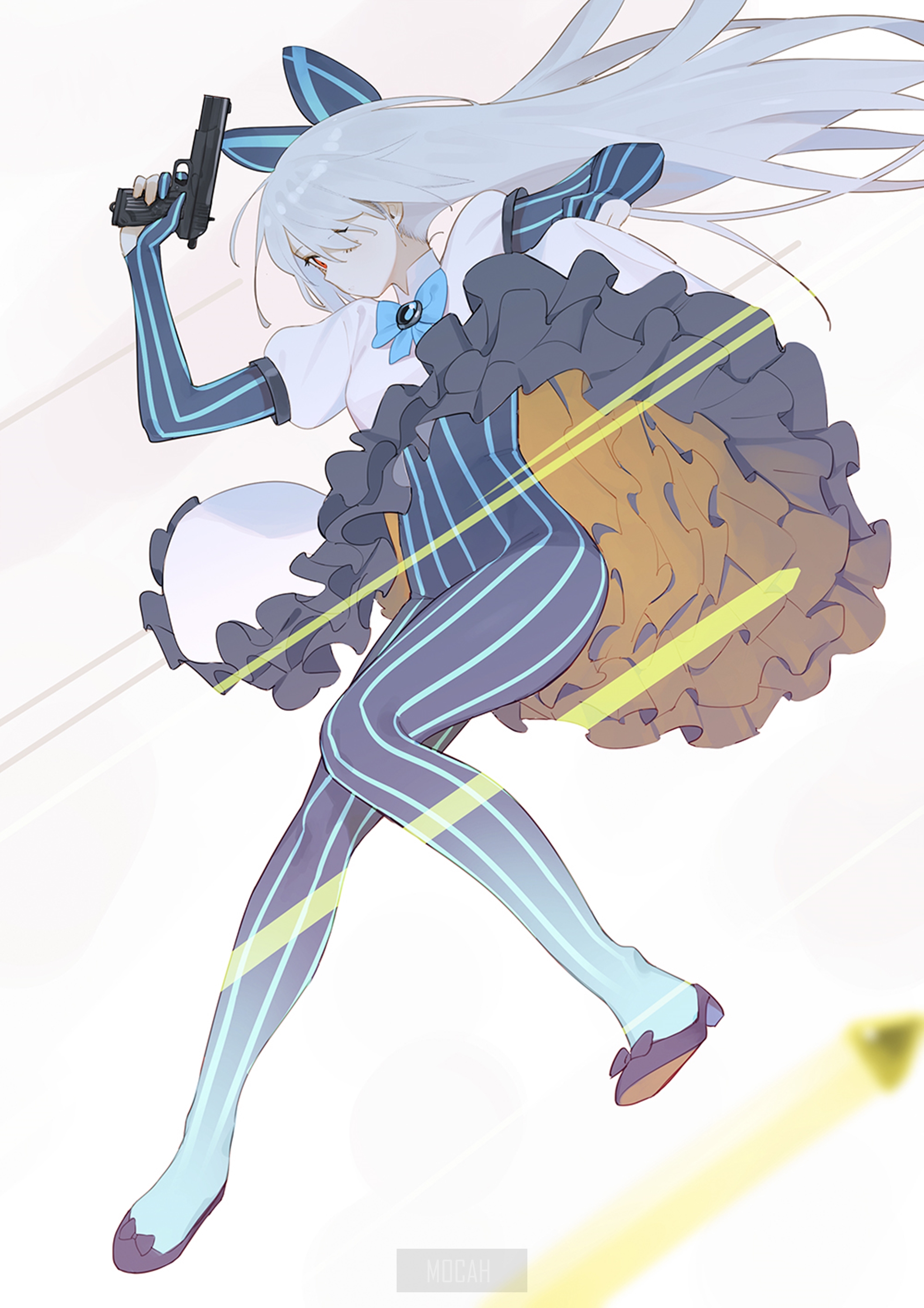 Anime girl with white hair holding a gun HD Phone Wallpaper