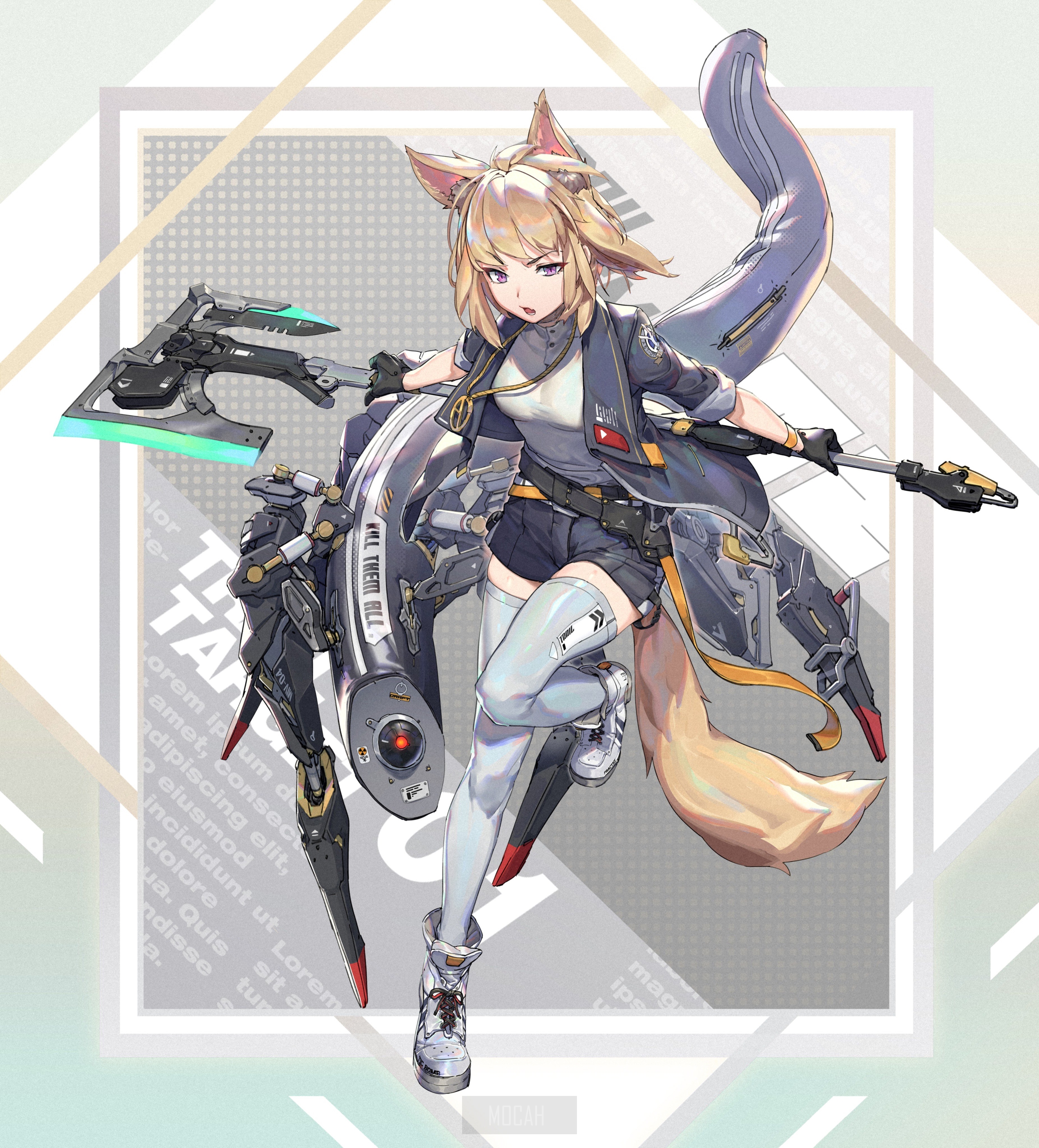 Anime girl with fox ears and mechanical arm HD Phone Wallpaper