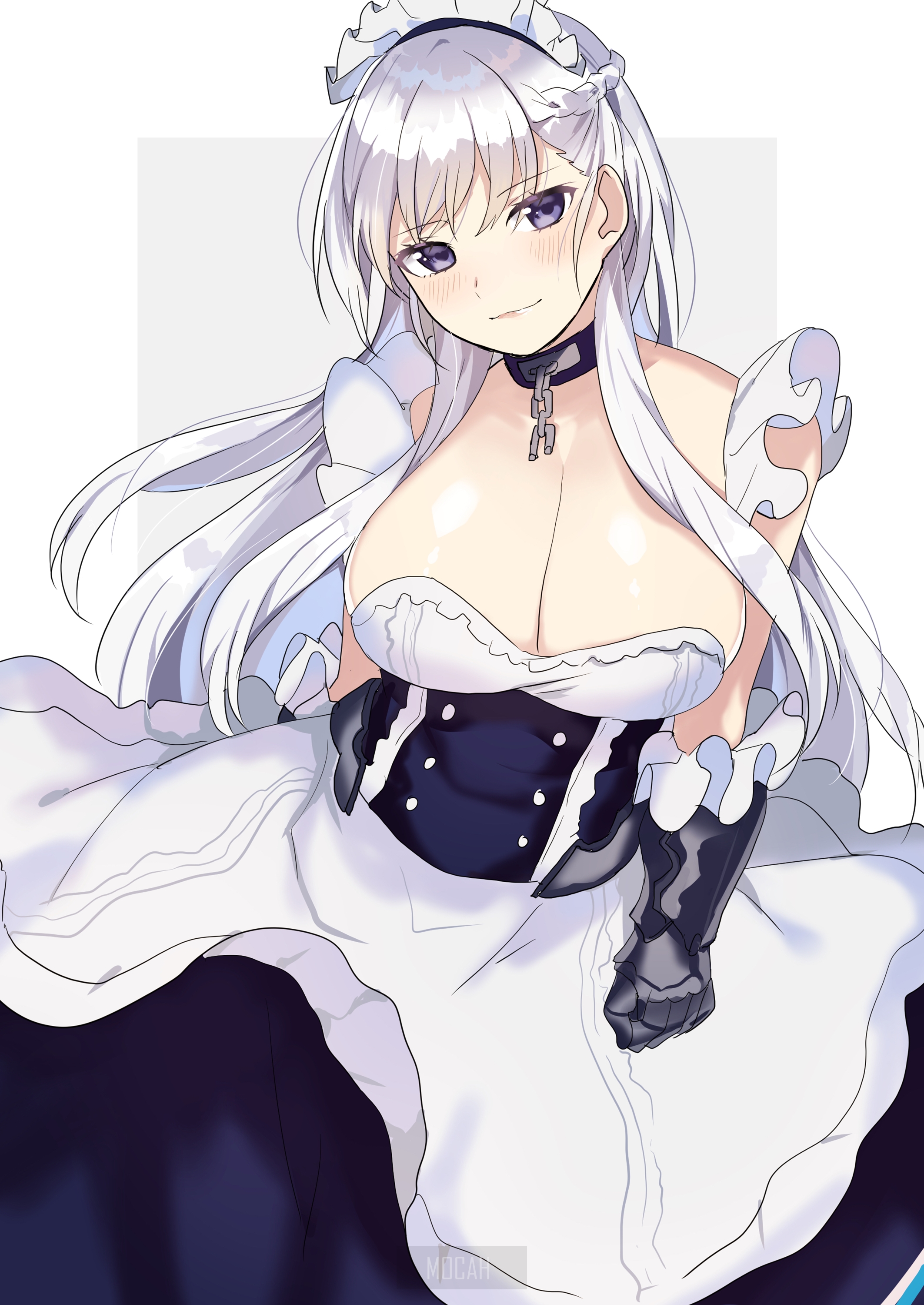 Belfast from Azur Lane in a maid outfit HD Phone Wallpaper