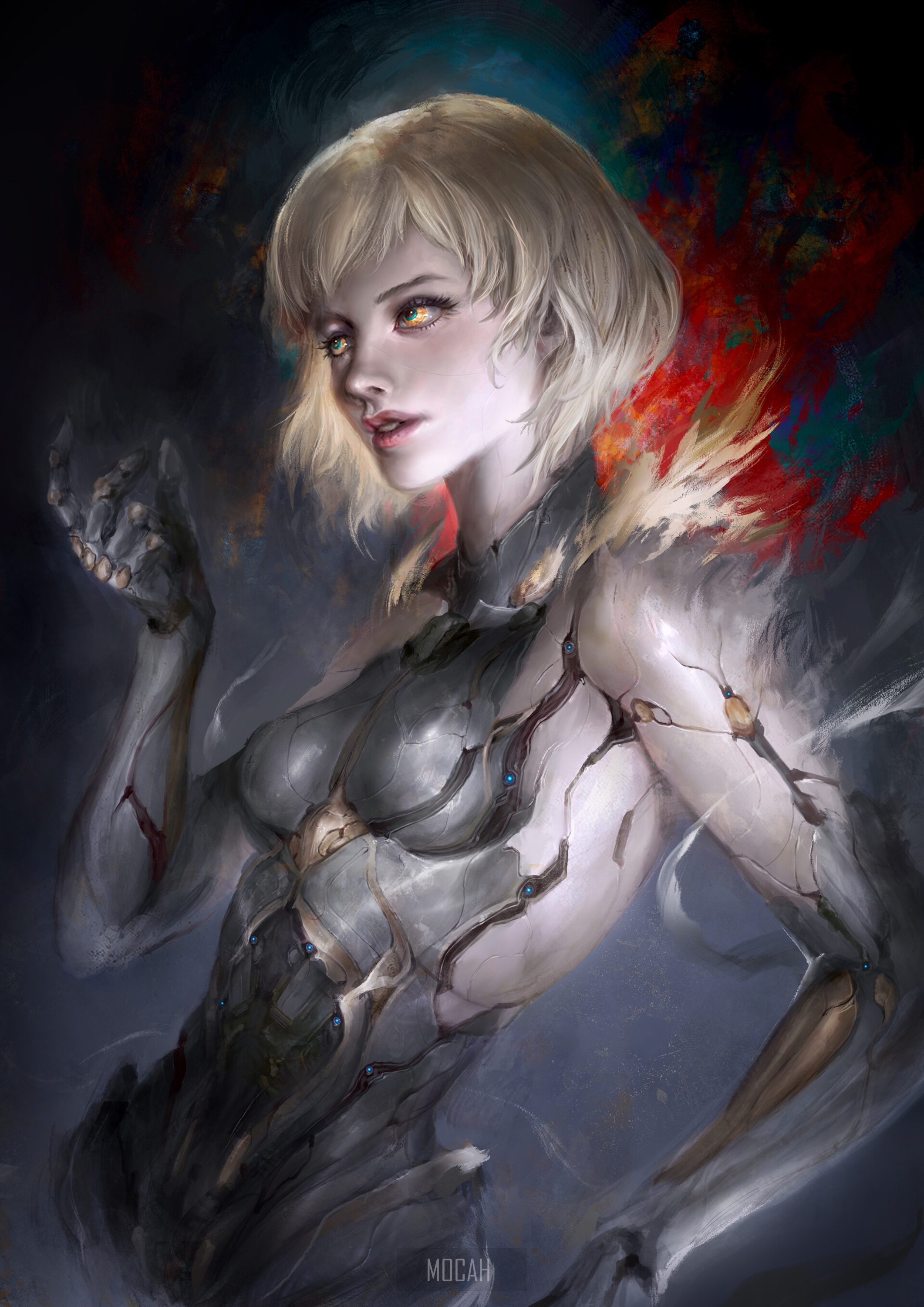 Anime girl with blonde hair and yellow eyes HD Phone Wallpaper